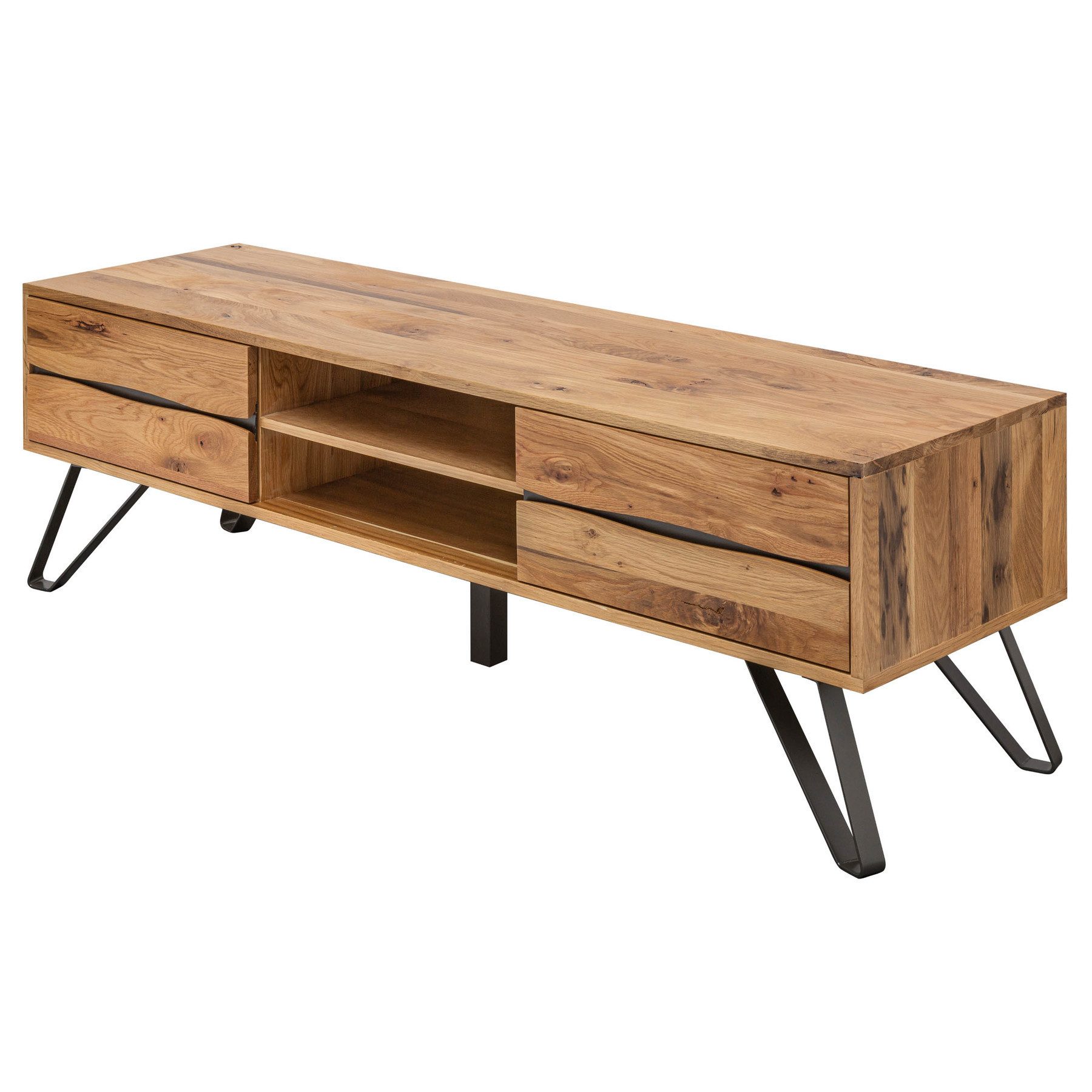 riess-ambiente Lowboard LIVING EDGE 160cm natur / anthrazit, Baumkanten · TV-Board · Wildeichen-Front · Wohnzimmer