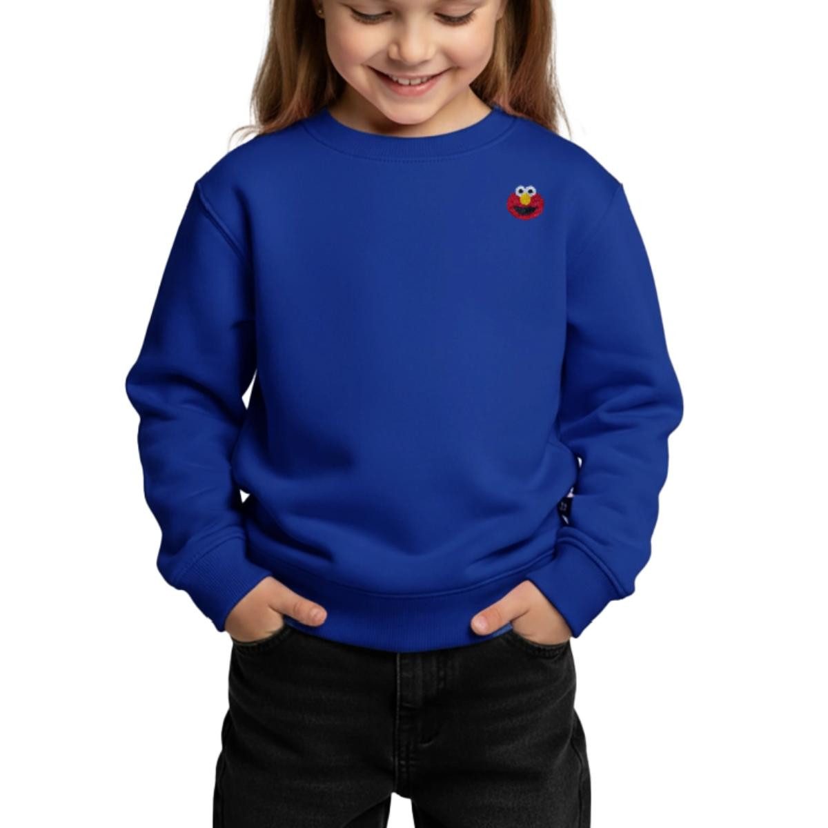 Spreadshirt Sweatshirt Sesamstraße Elmo Gesicht Stick Kinder/Teenager Premium Pullover (1-tlg)