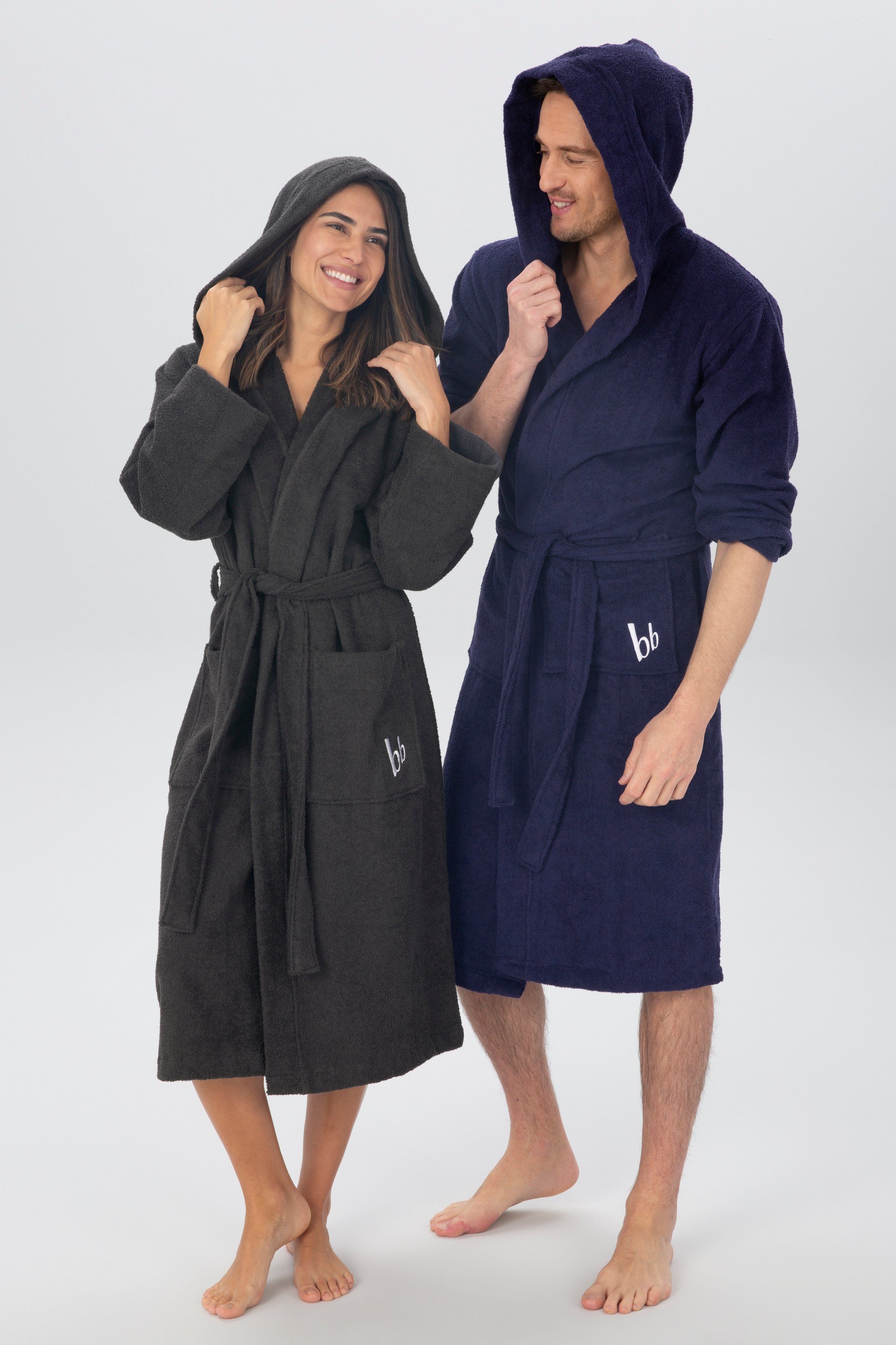 Bruno Banani Unisex-Bademantel Robby, ideal für Sauna & Spa, Standard, Premium und Überlänge, Langform, Walkfrottee, Kapuze, Gürtel, Damen & Herren Bademäntel, Baumwolle, mit Taschen, Sauna, XS-3XL