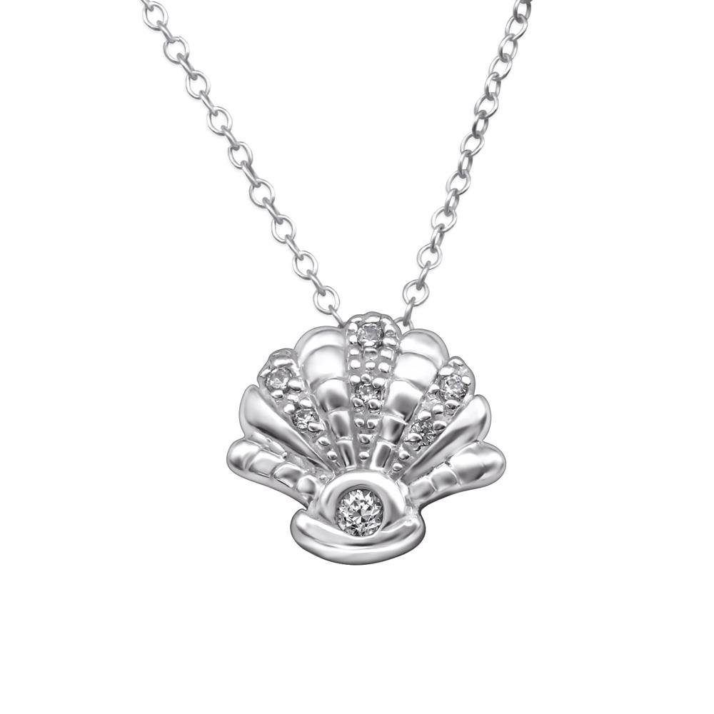 BUNGSA Ketten-Set Kette Muschel mit Kristall aus 925 Silber Damen (1-tlg), Halskette Necklace