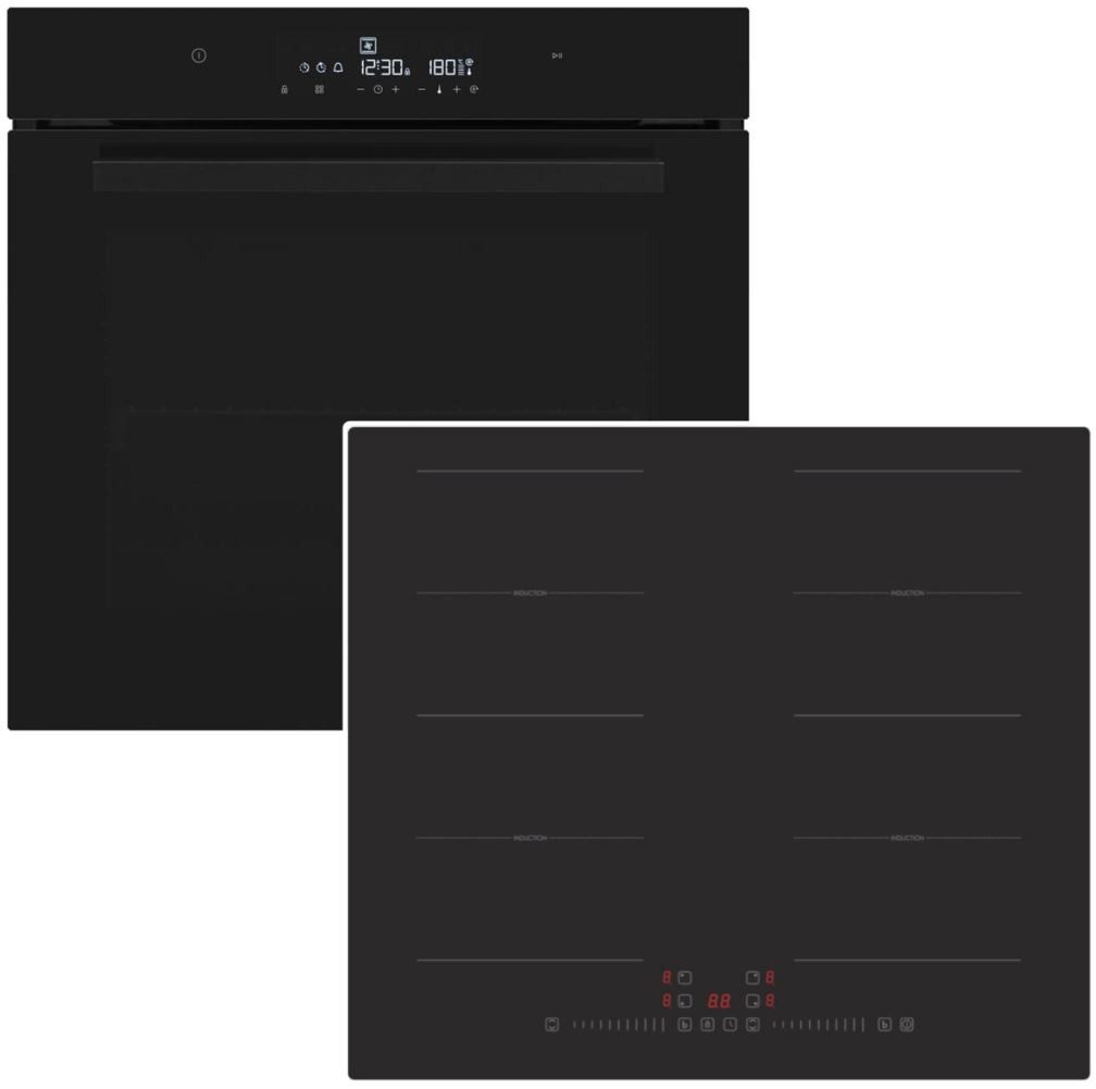 Daewoo Backofen-Set Hydrolyse SoftClose 73 Liter Induktionskochfeld Flexzonen Booster PKM, mit Nachrüstbar, Hydrolyse