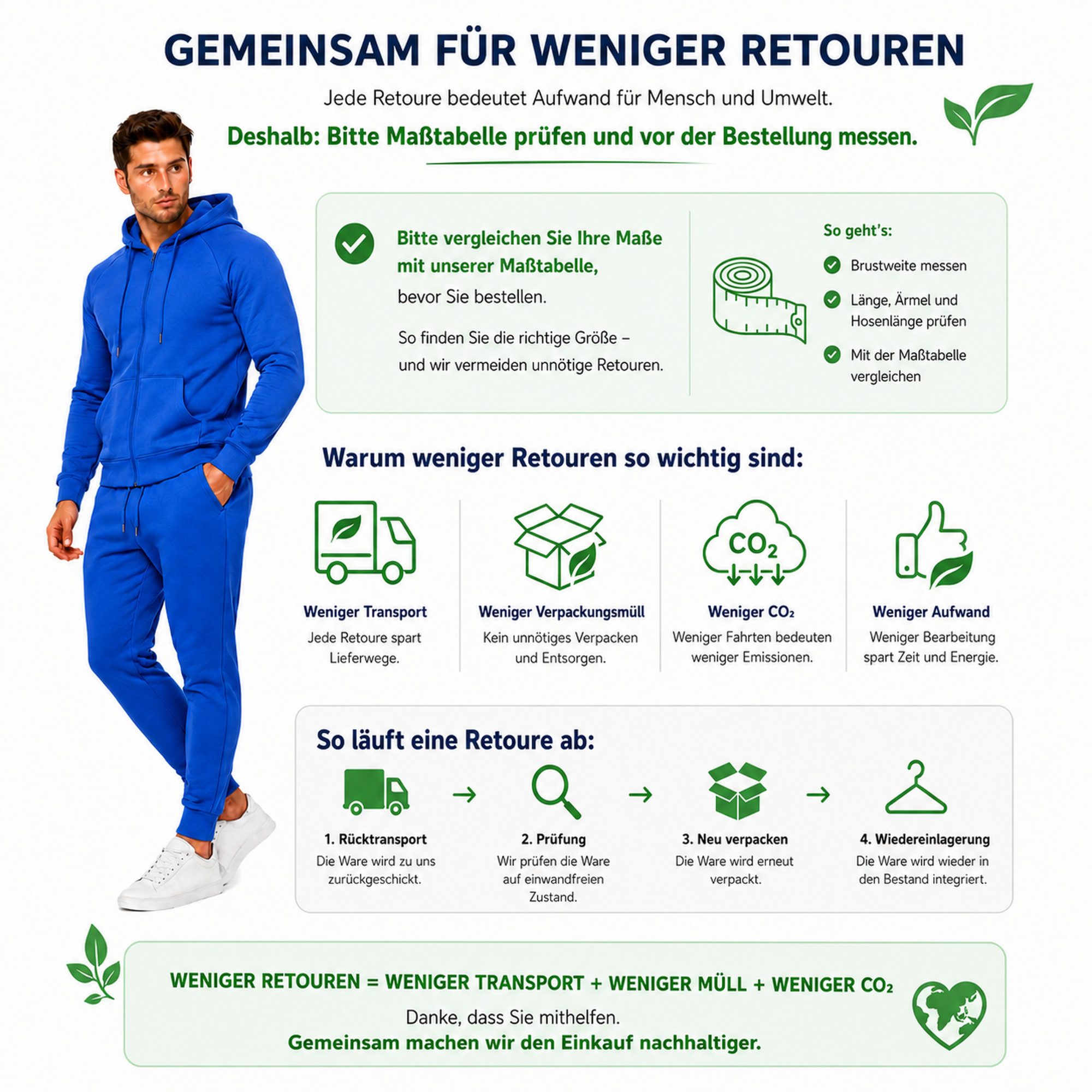 L.gonline Freizeitanzug Herren Jogginganzug einfarbig 100% BW 586 Blau 3XL (Kapuzenjacke mit Reißverschluss, Hose, 2-tlg), Fitness Freizeit Casual – Bild 5 von 5