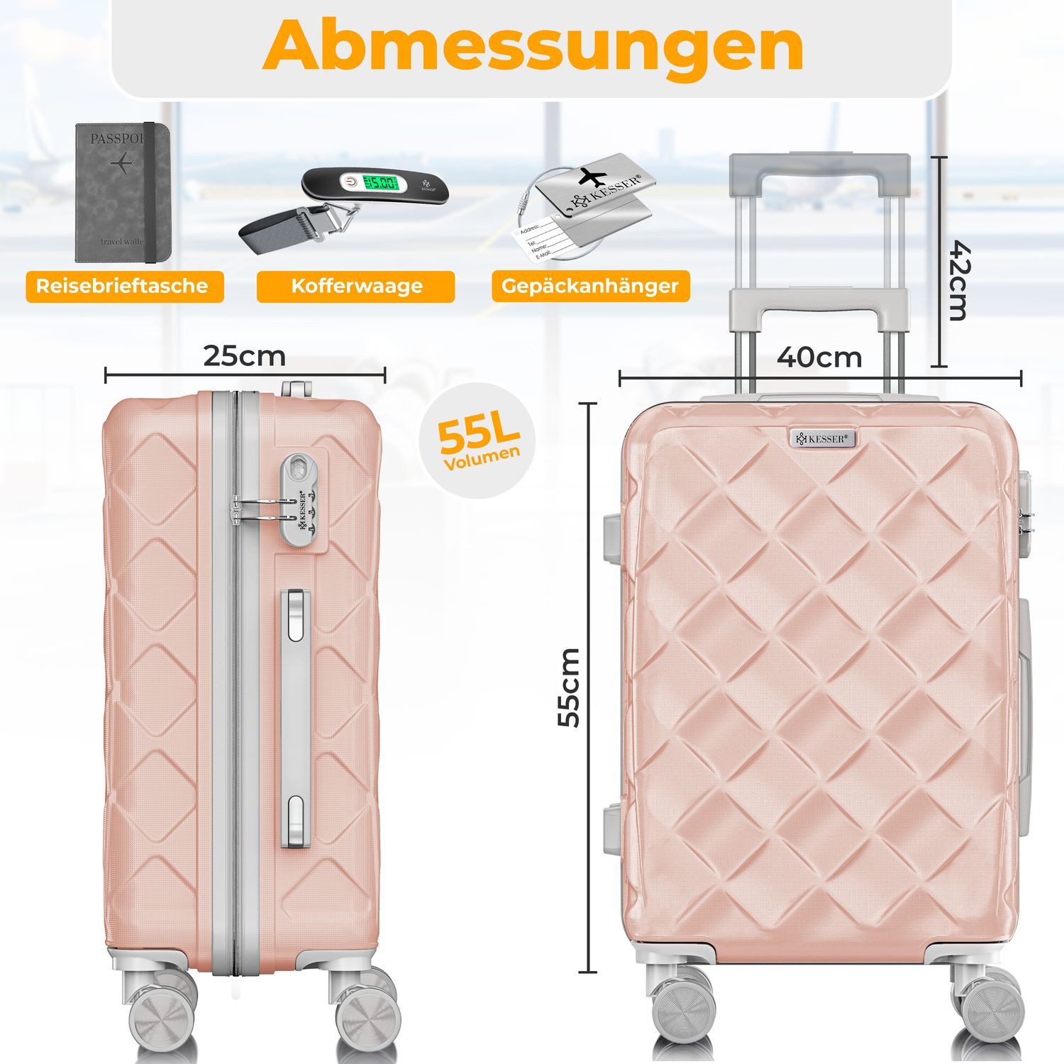 KESSER Hartschalen-Trolley Reisekoffer, 4 Rollen, ABS Hartschalenkoffer mit Zahlenschloss Kofferwaage & Reisebrieftasche