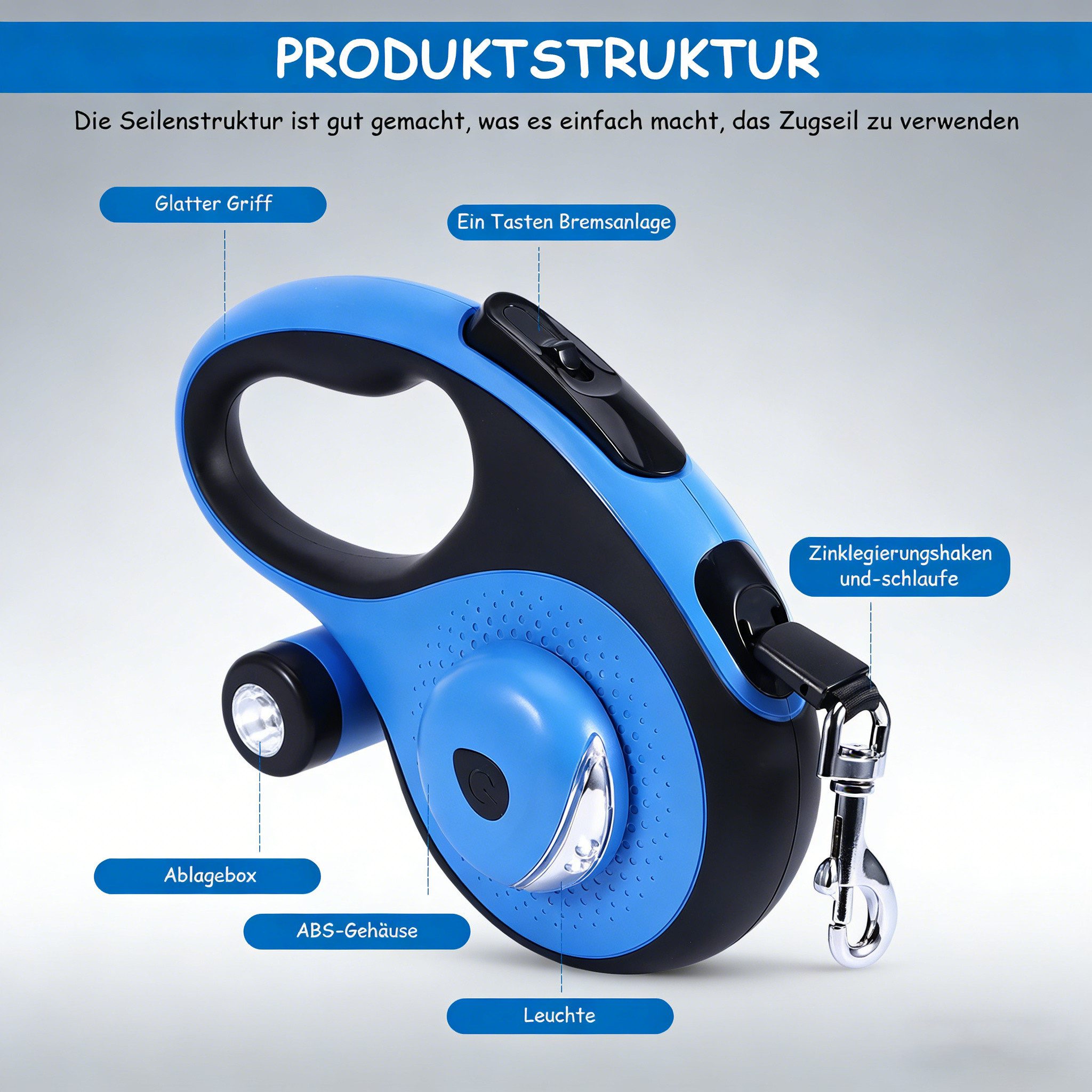 BlingBin Hundeleine Automatische Leine mit Kotbeutelhalterung, Führleine, Trainingsleine, ABS+TPE (1er Set, 1-tlg., 8 m lange Rollleine Hundeleine), für Training und Spaziergänge, für kleine, mittelgroße und große Hunde