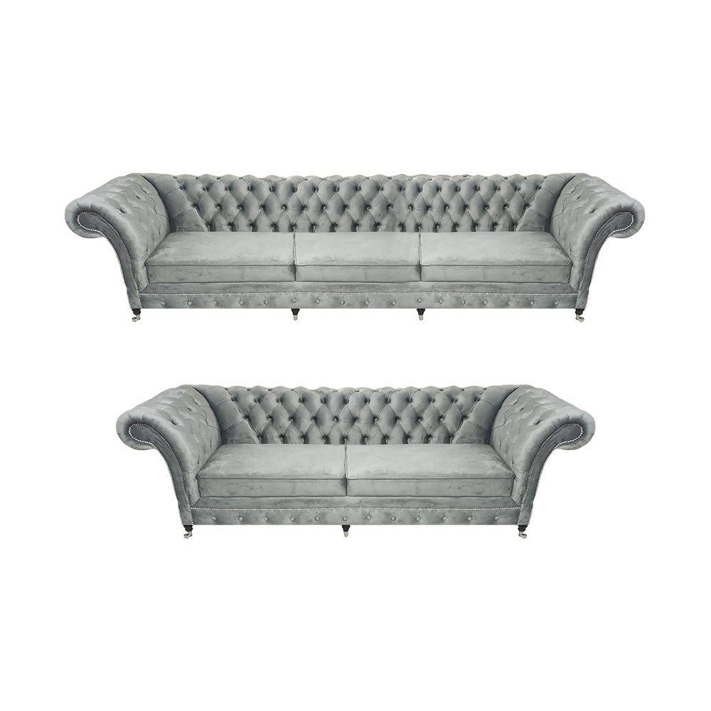 JVmoebel Chesterfield-Sofa Luxus Sofa in Grau mit hochwertiger Polsterung, 2 Teile, Made in Europa