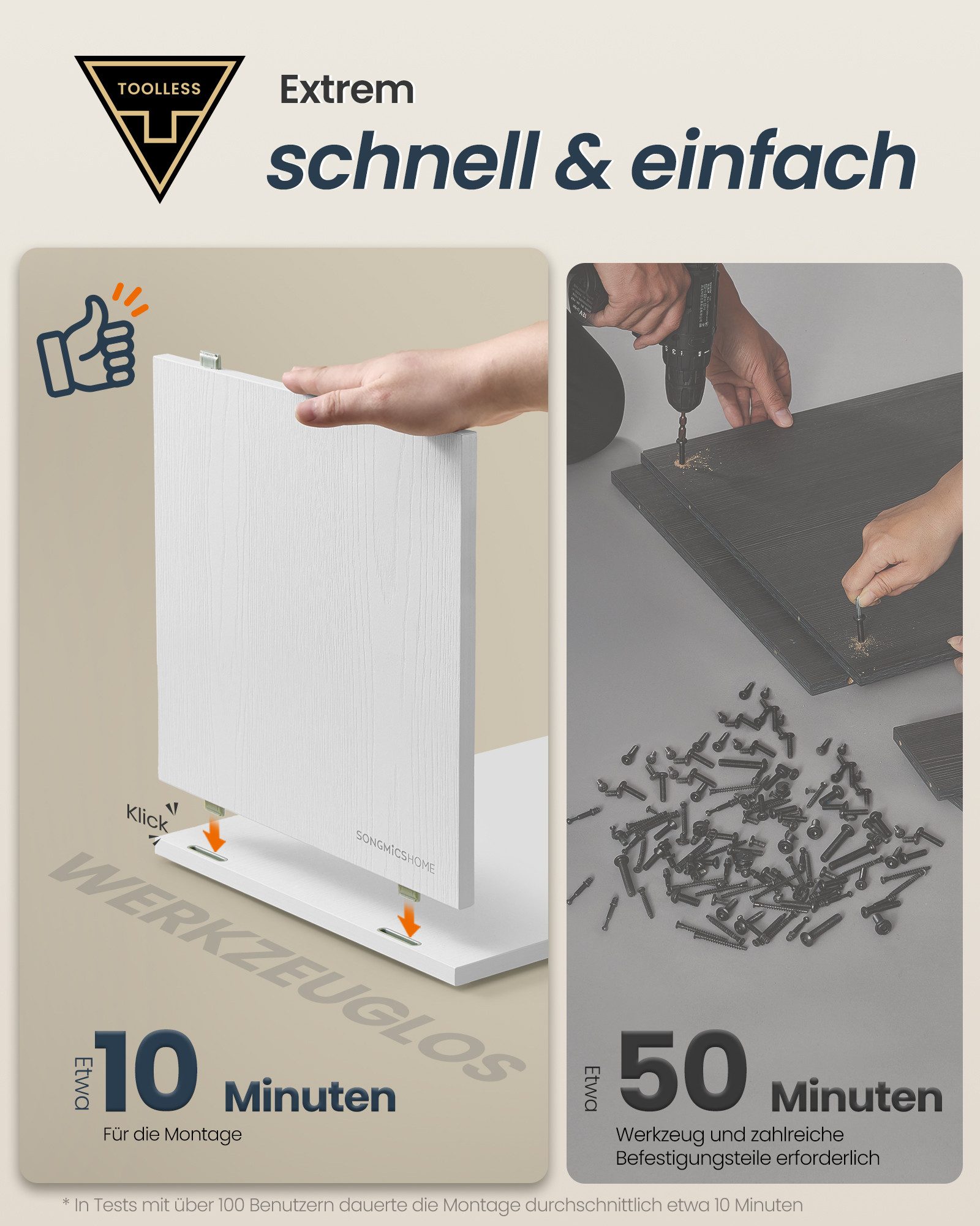 VASAGLE Nachttisch Beistelltisch mit 2 offenen Fächern und 1 Schublade (1-St), 1er Set/2er Set, mit Toolless-Technologie, 30 x 25 x 59,4 cm – Bild 5 von 5