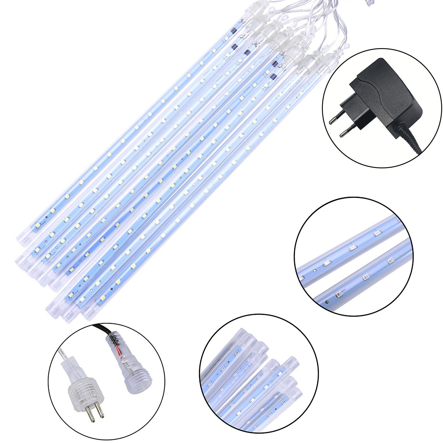MUPOO LED-Lichterkette LED Meteorschauer Tubes blau Regen Wasserdichte Lichter,USB Lichterregen 30CM/50CM 8 Lichterkette, Lichterkette Schneefall