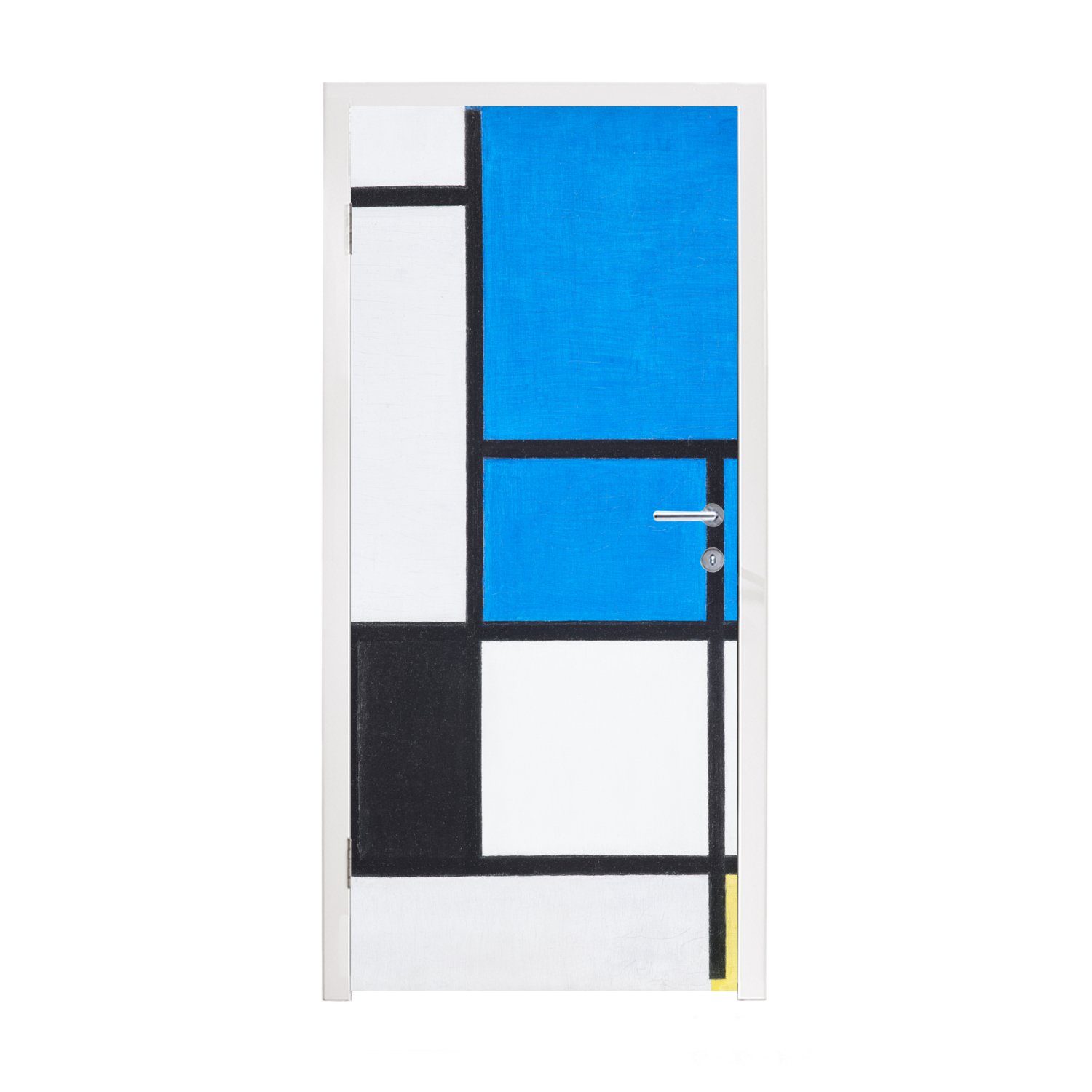 Tür, Türaufkleber, Blau, Fototapete Gelb MuchoWow Mondrian, bedruckt, Rot, 75x205 (1 Grau Türtapete mit cm St), Komposition - Piet Matt, Schwarz, für und
