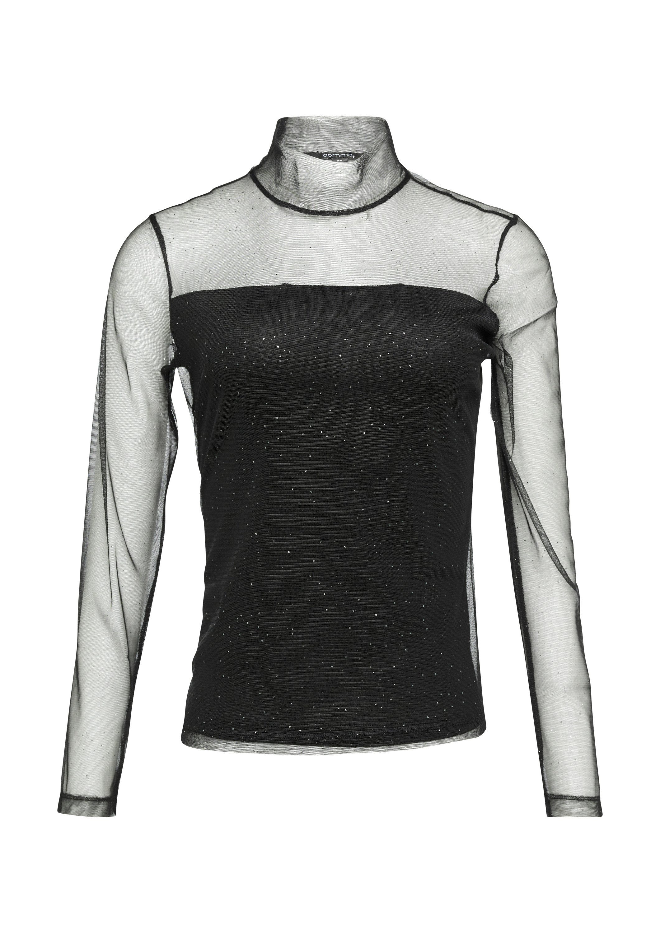 comma Langarmshirt T-Shirt Mesh-Longsleeve mit Glitzer-Details günstig online kaufen