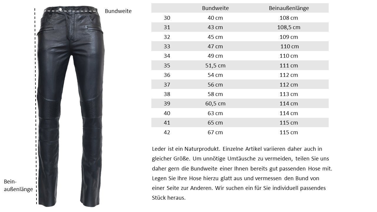 RICANO Lederhose Franklin Leder, Hochwertiges Bikerapplikation Schwarz Lamm-Nappa