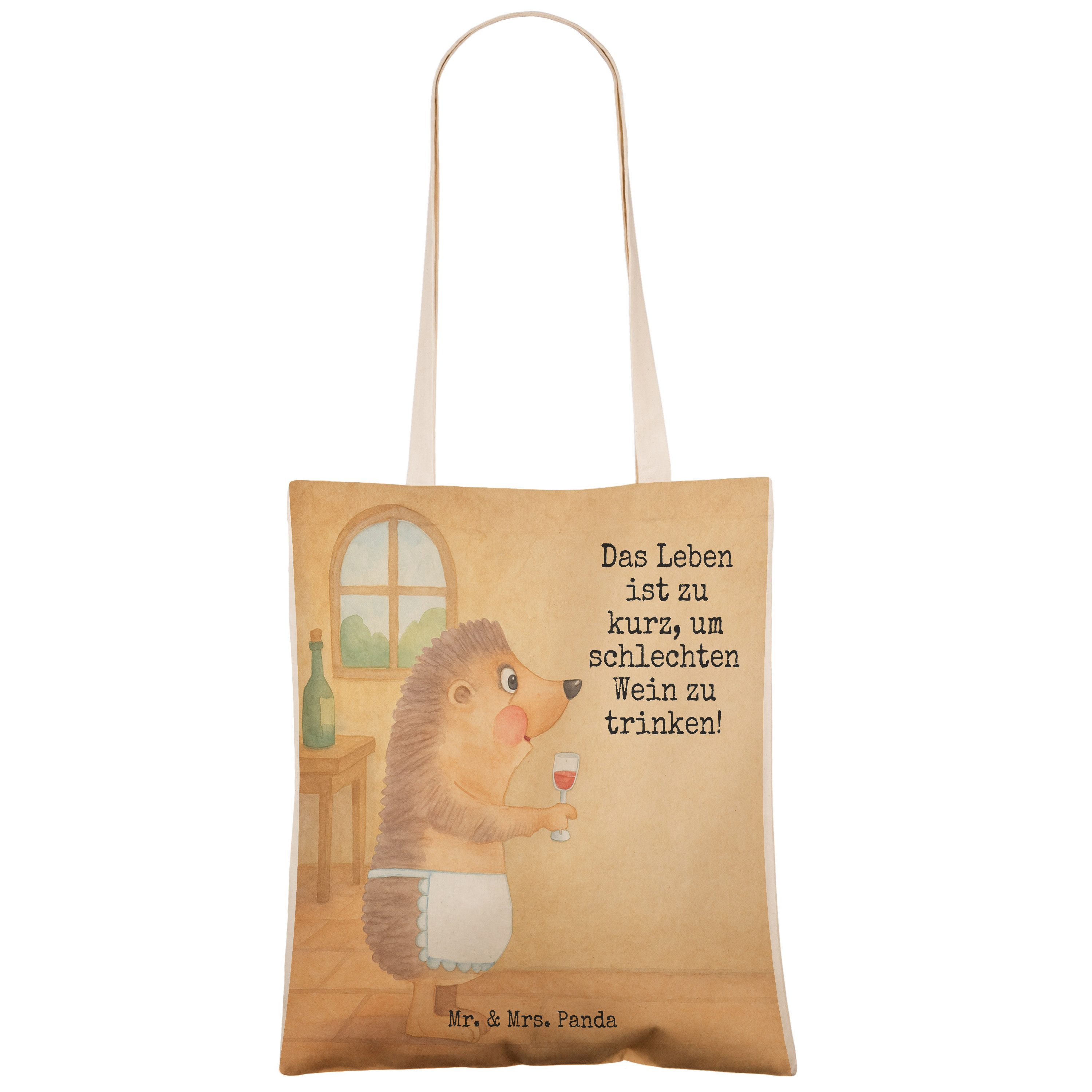Mr. & Mrs. Panda Tragetasche Igel Wein Design, Tote Bag, Weiß, Beutel, Tasche, trinken, Lustige Sp (Packung), Wein trinken Tragetasche mehrzwecktasche