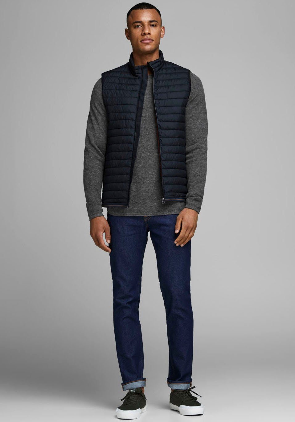 Jack & melange dark Jones KNIT HILL Rundhalspullover grey