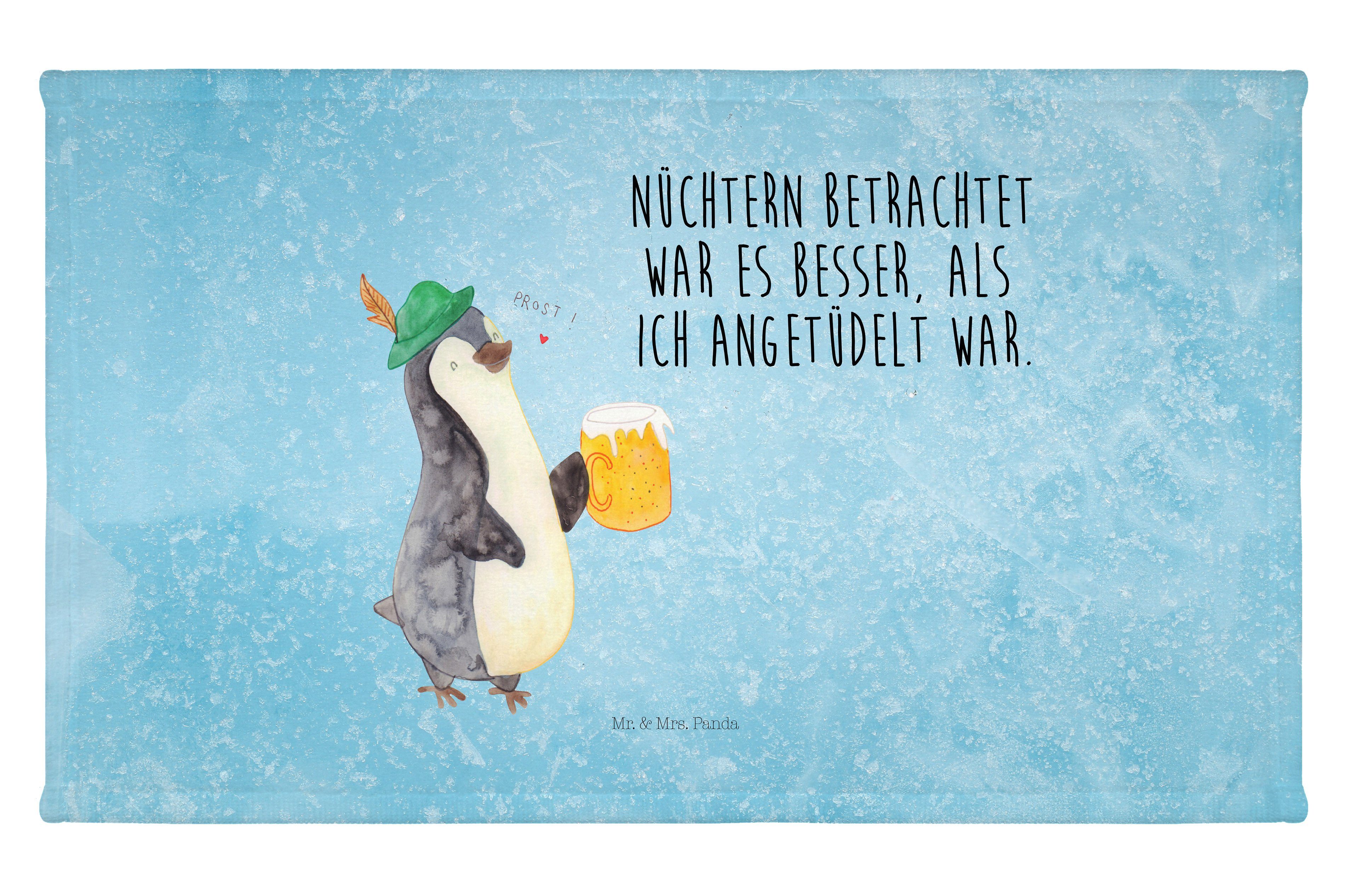 Mr. & Mrs. Panda Handtuch Pinguin Bier - Eisblau - Geschenk, Oktoberfest, Feierabend, Gästetuch, (1-St)