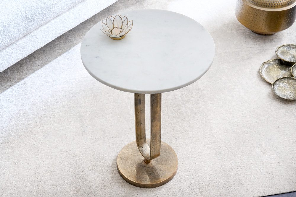 riess-ambiente Beistelltisch ELEGANCE 60cm weiß / gold (Einzelartikel, 1-St), Wohnzimmer · Marmor · Metall · rund · handmade · Modern Design – Bild 3 von 5