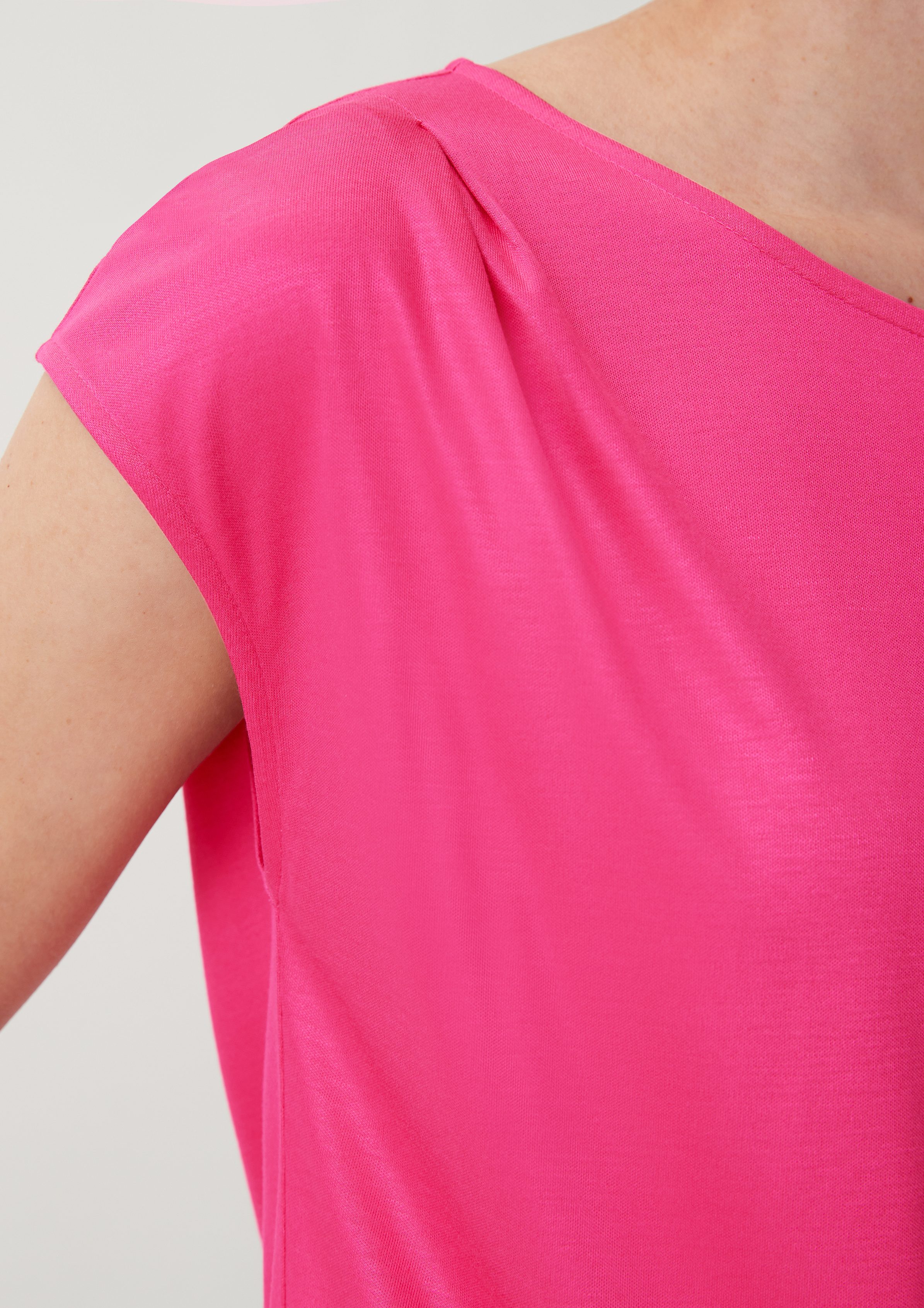 mit pink Shirttop Blusenshirt Falten-Details Comma