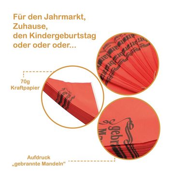 what the shop Spritzbeutel Spitztüten in Rot mit Schriftzug: gebrannte Mandeln für 125gr. (100-tlg)