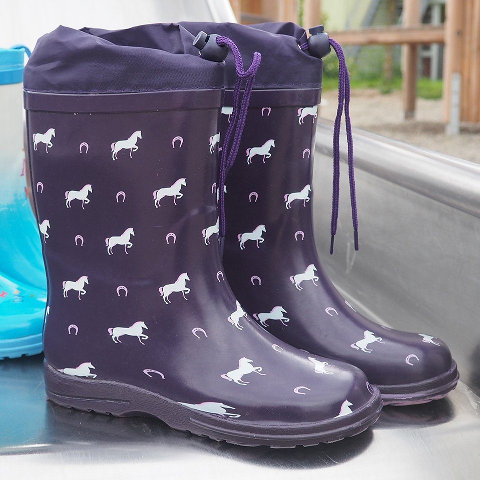 Beck Gummistiefel Horses Gummistiefel (bis Gr. 38 verfügbar, schmale Passform, trockene Füße für alle Pferdefans) mit herausnehmbarer Innensohle, weicher flexibler Naturkautschuk