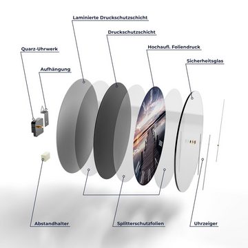 DEQORI Wanduhr 'Steg bei Sonnenuntergang' (Glas Glasuhr modern Wand Uhr Design Küchenuhr)