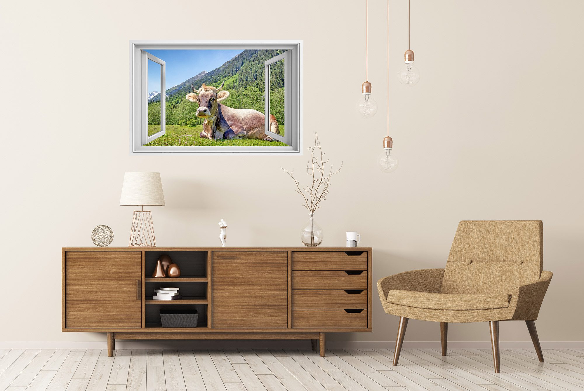 islandburner Poster Kuh Liegt Vor Einem Offenen Fenster In Den Bergen Wandb günstig online kaufen