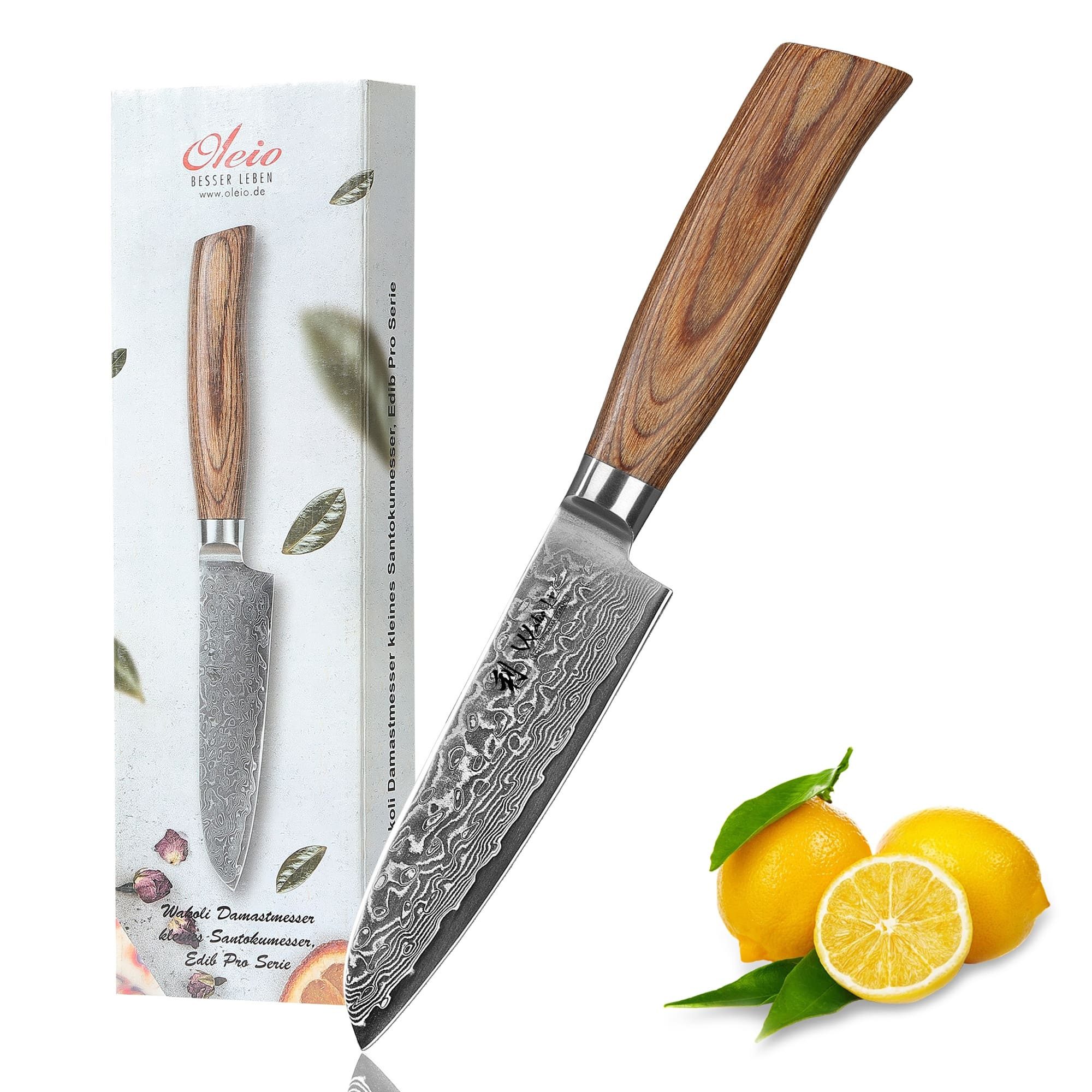Wakoli Damastmesser EDIB Pro Damast Santoku Messer Küchenmesser 11cm Klinge Pakkaholzgriff, Aus 67 Lagen Damaststahl, VG-10 Stahlkern