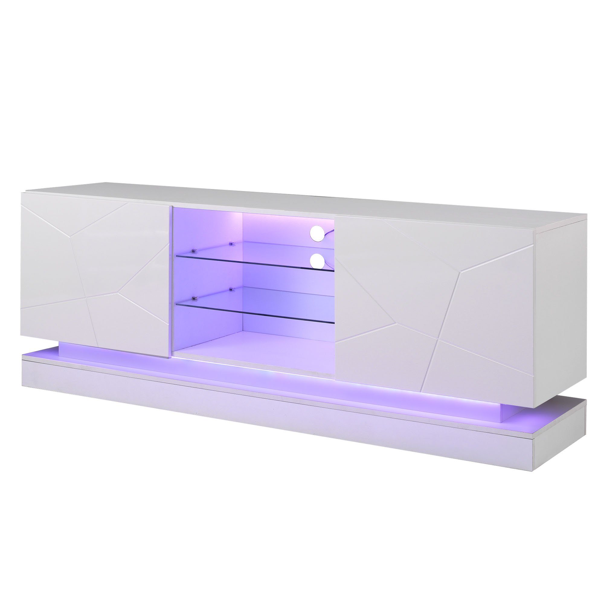 Glasablagen, TV-Schrank Hochglanz Merax verstellbaren LED-Beleuchtung, mit mit 160cm Einlegeböden Breite: mit Lowboard