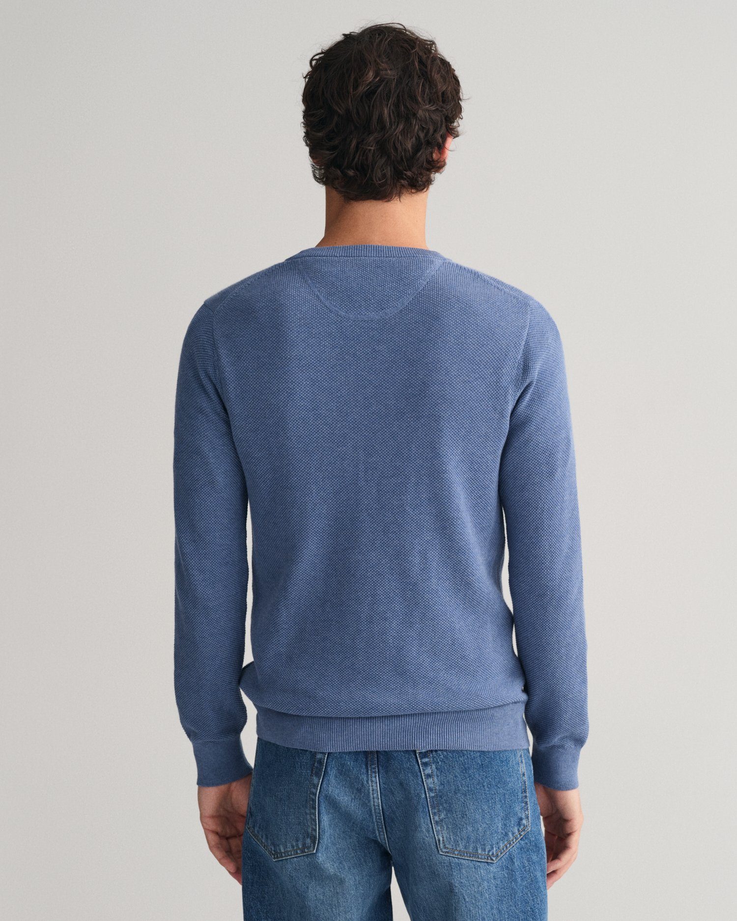 melange auf denim Gant mit C-NECK Rundhalspullover der COTTON Brust Logostickerei PIQUE blue