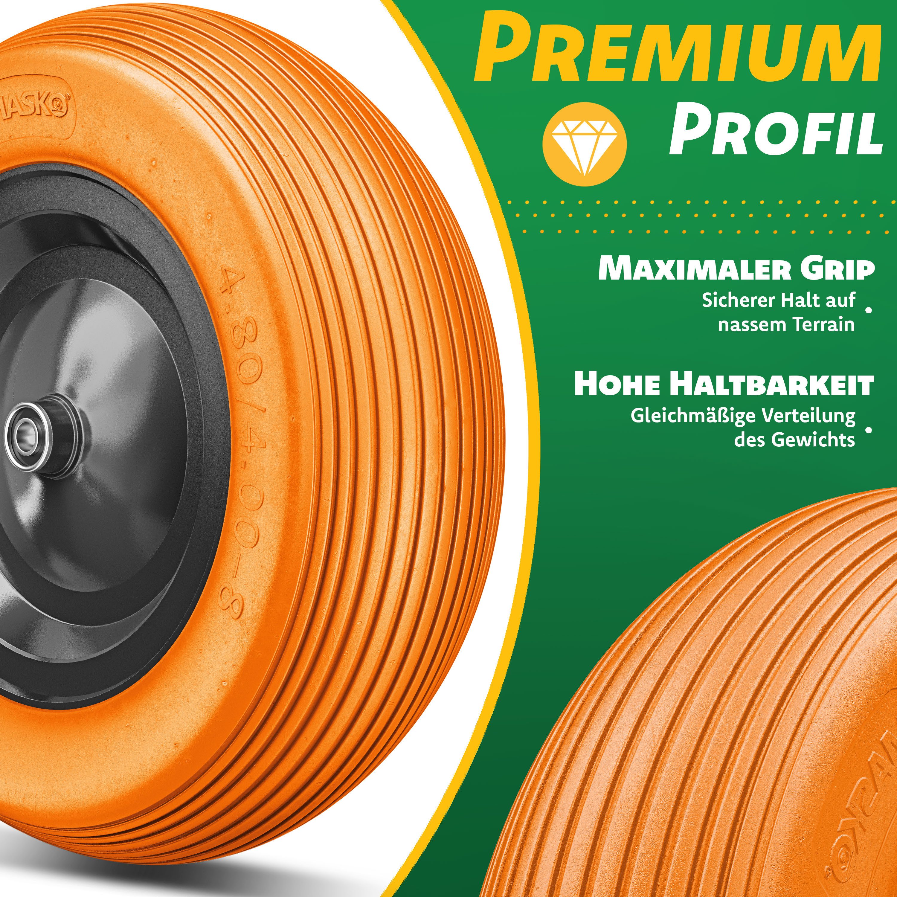 MASKO Schubkarren-Rad, PU Schubkarrenrad Vollgummi 200 kg pannensicher 4.80/4.00-8 Ø