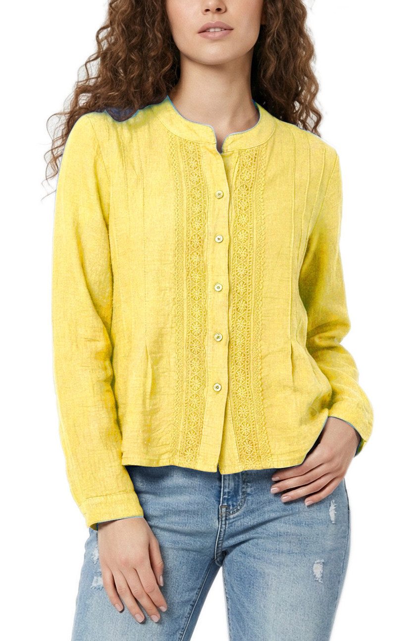 dy_mode Langarmbluse Damenbluse – Stilvolle Tunika mit Spitzenbesatz in Unifarben in Unifarbe