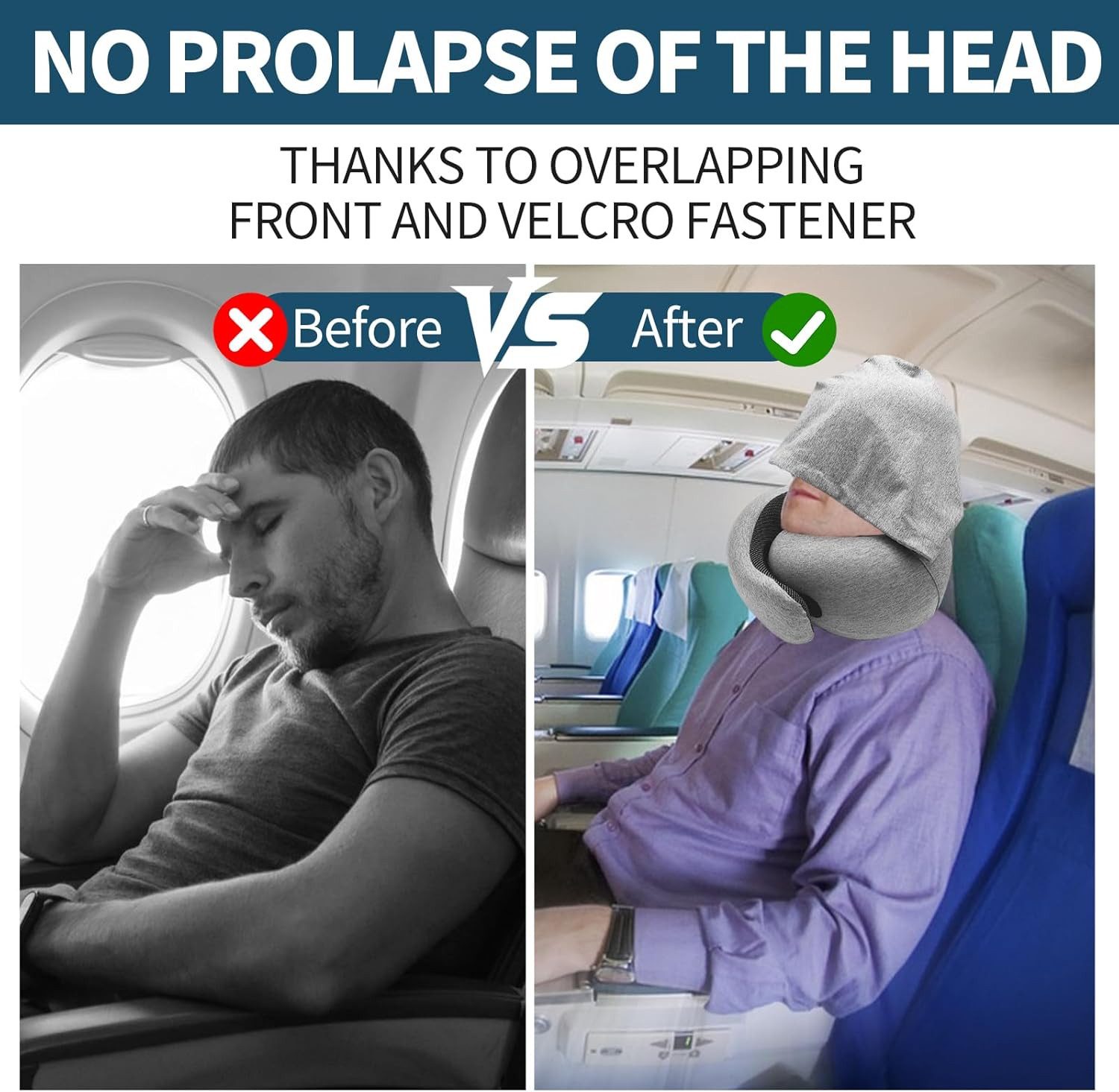 FELIXLEO Reisekissen Nackenkissen Flugzeug, Memory Foam Reisekissen mit Kapuze, Hellgrau, 1-tlg.