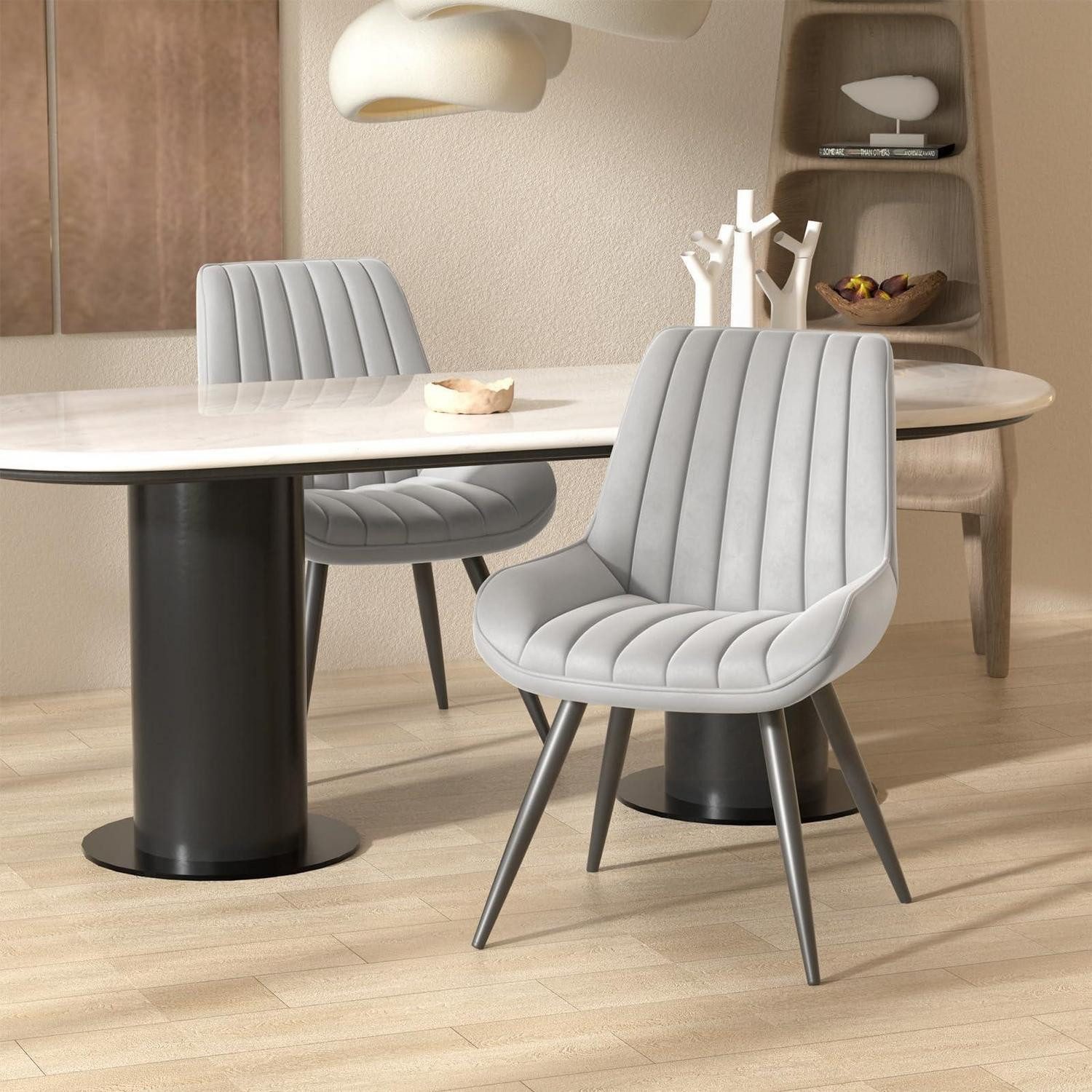 LuxusKollektion Esszimmerstuhl Esszimmerstühle Polsterstühle Sitzkissen Metallbeine 2er Set Grau