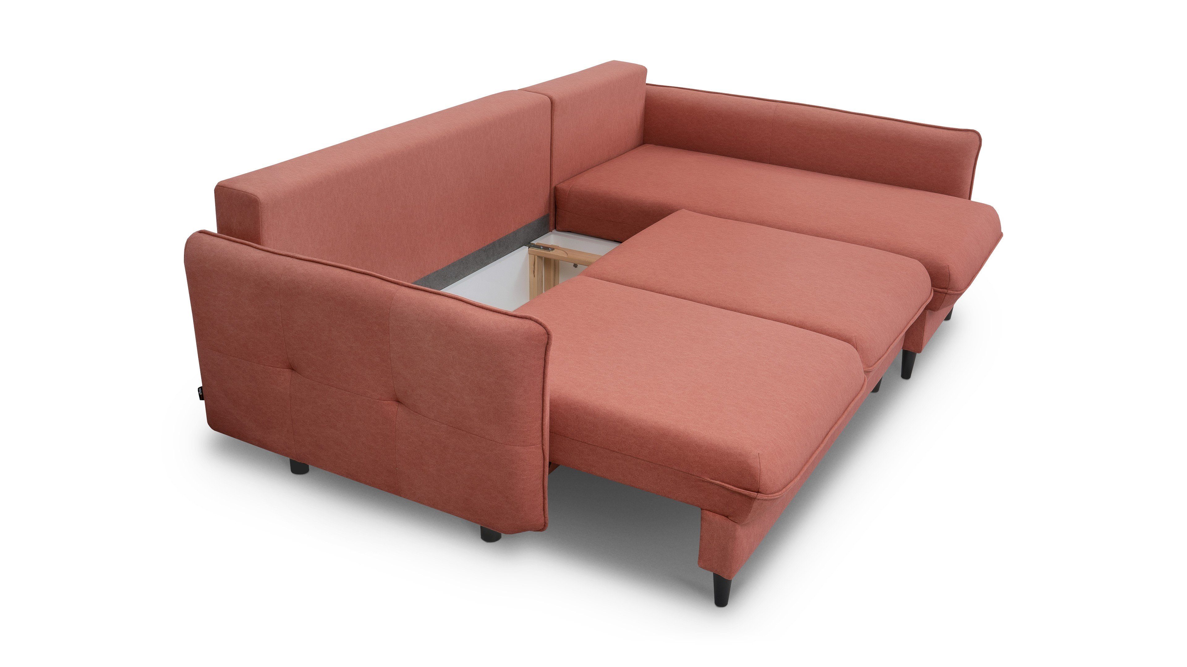 - Ecksofa stilvolles - Bettzeugbehälter mit ausklappbares - bequemes Schlaffunktion Wohnzimmer Ecksofa Siblo - Holzbeine Ecksofa Arria Modernes, Ecksofa - Rot