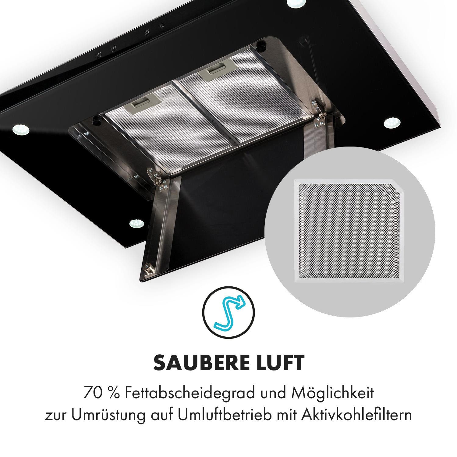 Klarstein Deckenhaube Valeria Serie TK15-Valeria-90 Valeria, Inselhaube Abzughaube Umluft