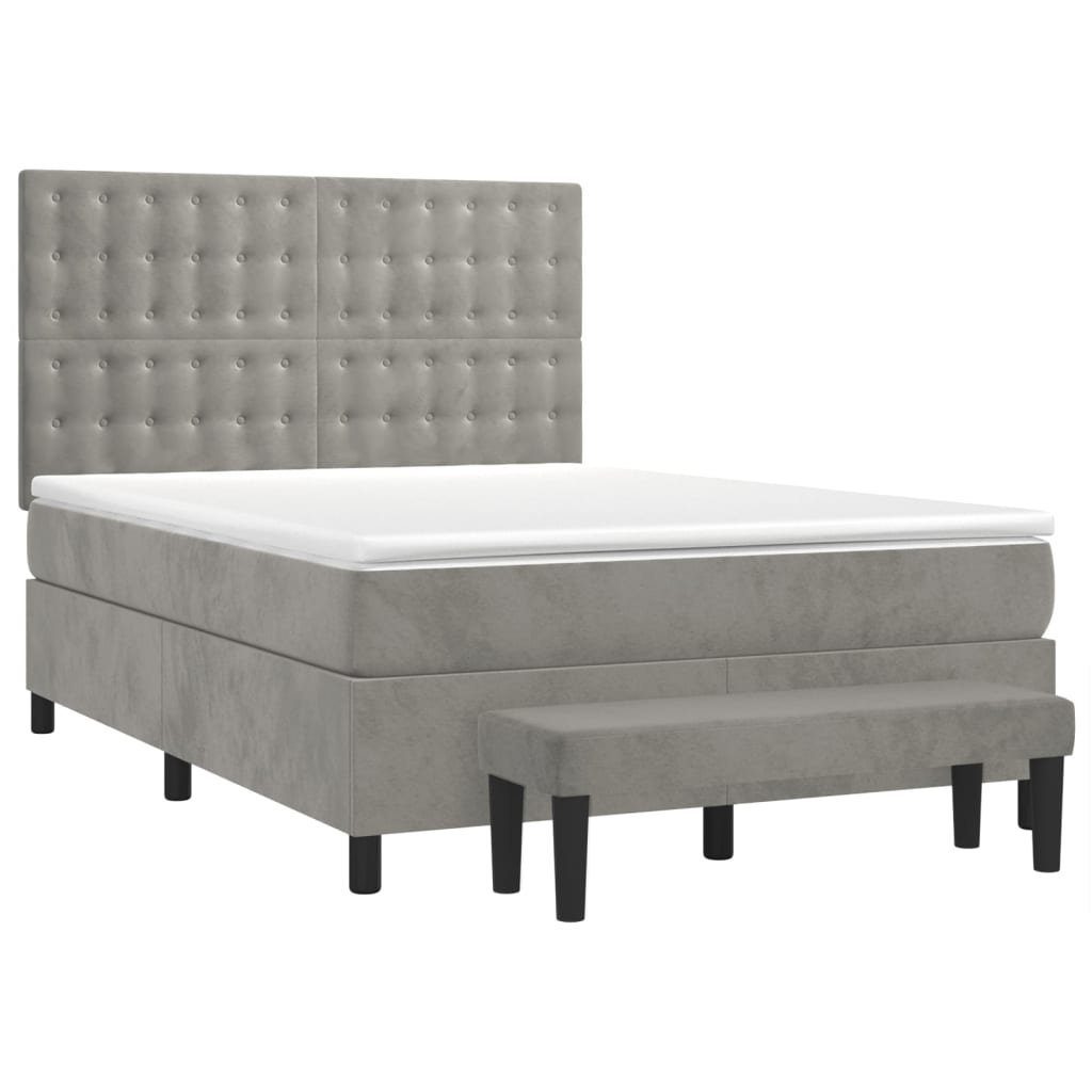 Bett Boxspringbett mit Matratze Hellgrau 140x200 cm Samt
