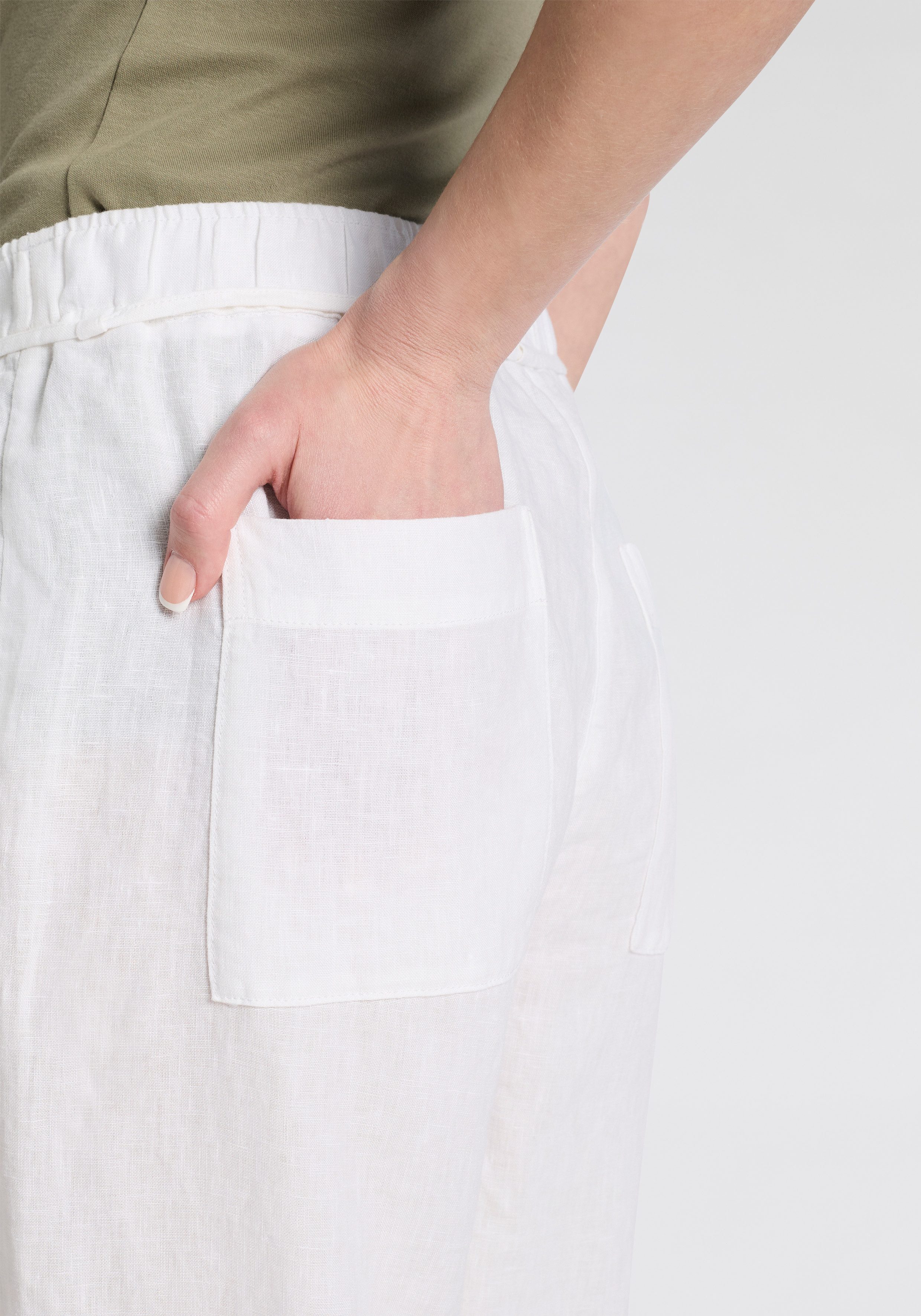 MAC Leinenhose CHIARA BELT Sommerhose Wide Fit, mit geradem, weitem Bein