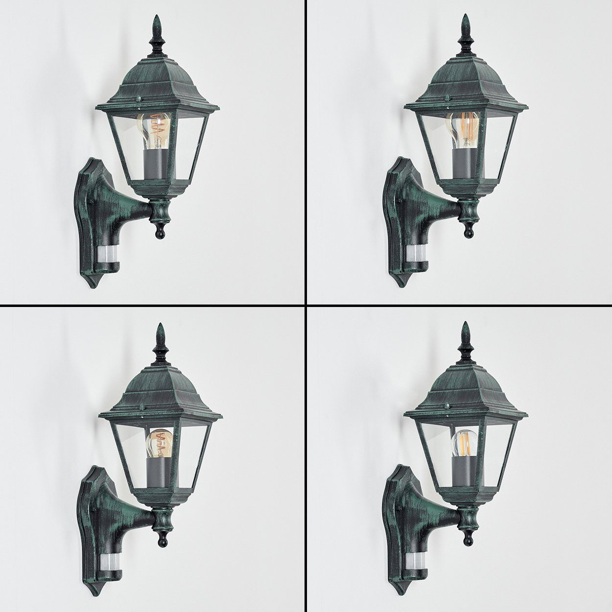 hofstein Außen-Wandleuchte Wandlampe Bewegungsmelder in antikem Look aus Metall/Glas, ohne Leuchtmittel, Wandleuchte im Retro/Vintage Design, Außenleuchte für Terrasse, E27