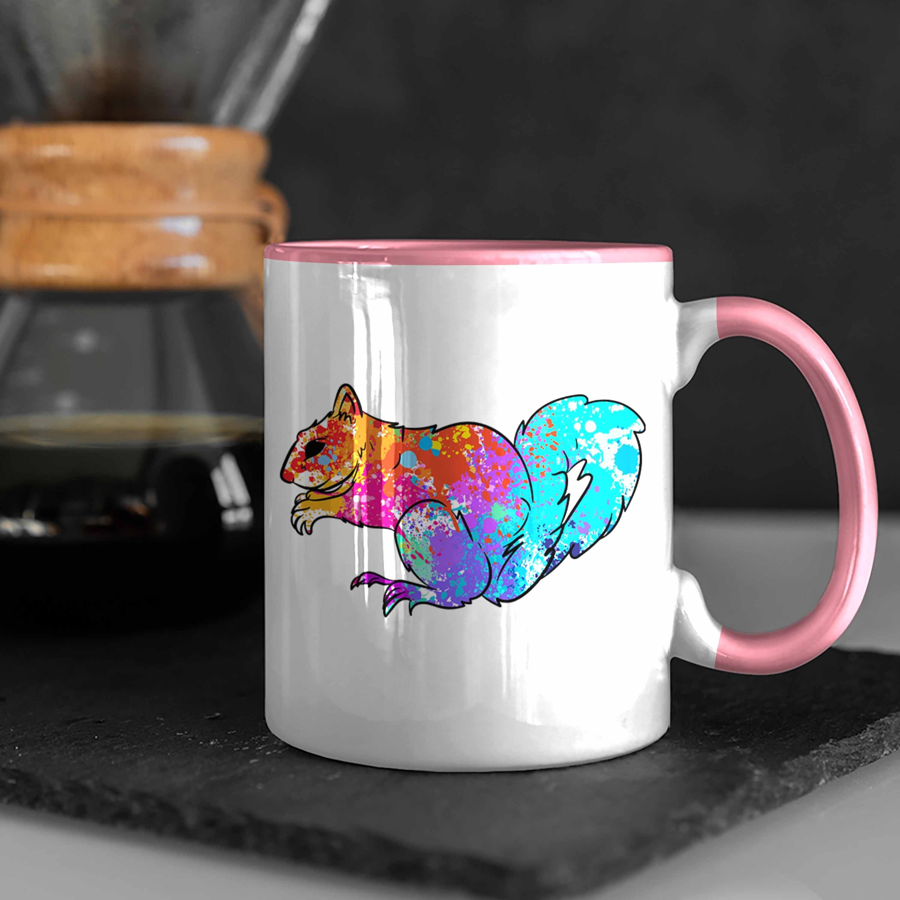 und Tasse Geschenk Bunte Natur- Trendation für Rosa Eichhörnchen Tierliebhaber Tasse