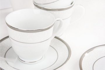 Konsimo Kaffeeservice GEOS Tasse Untertasse Dessertteller Teeservice (18-tlg), 6 Personen, Porzellan, rund, Spülmaschinengeeignet, Klassisch-Stil