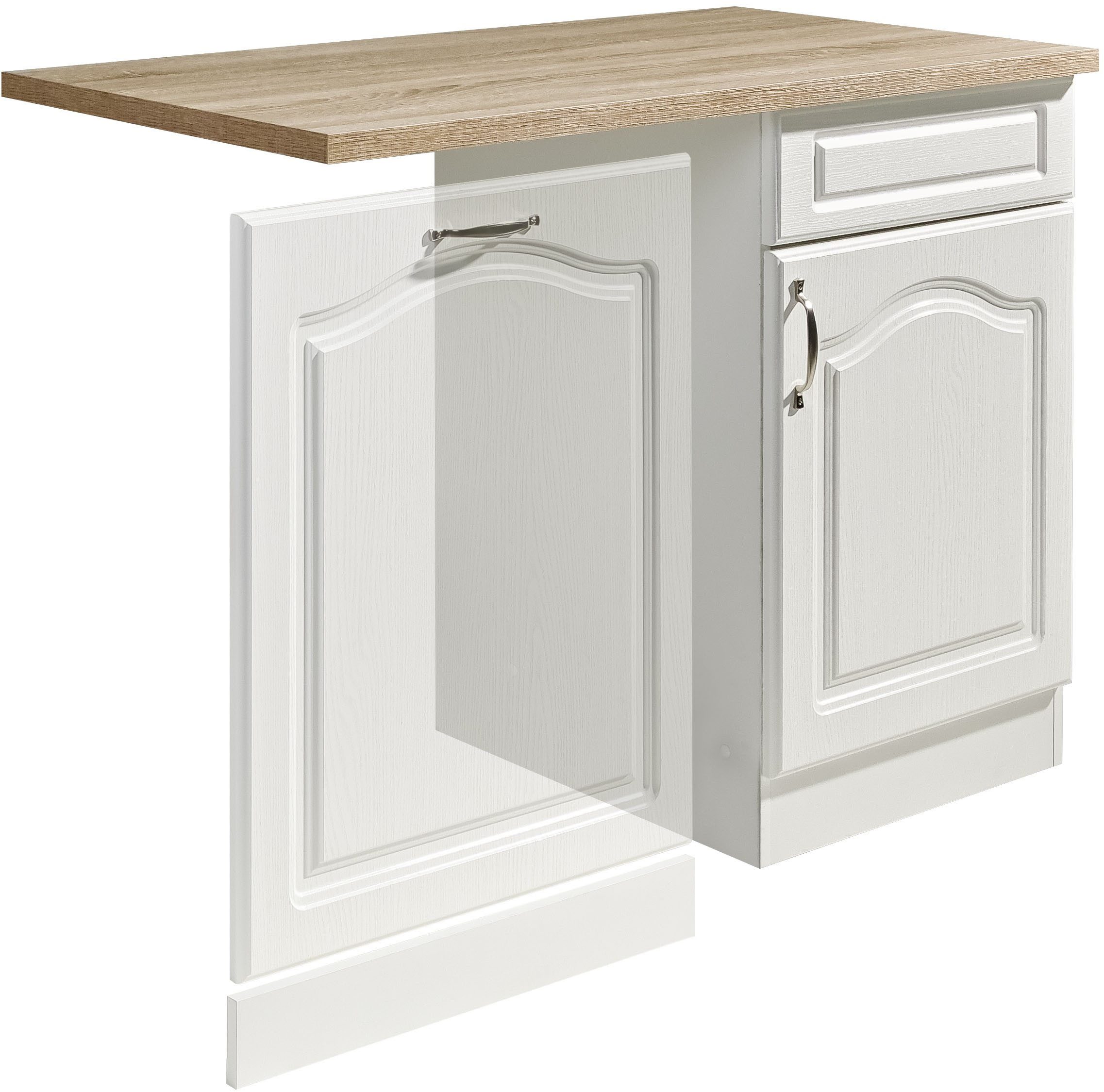 wiho Küchen Spülenschrank Linz 110 cm breit, Tür & Sockel für Geschirrspüler, in Landhaus-Optik