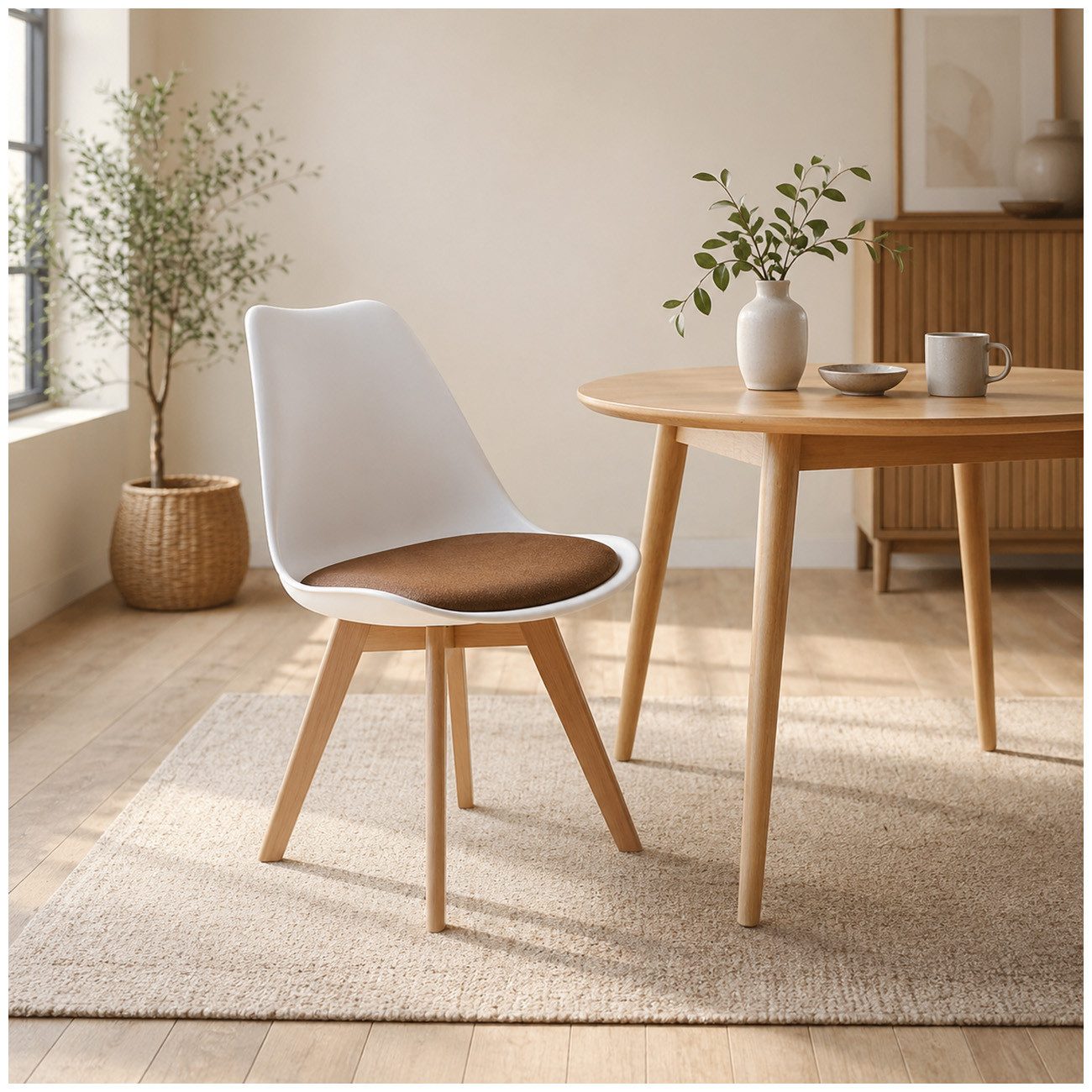 HTI-Living Esszimmerstuhl Stuhl Atlanta Weiß, Webstoff Braun (Set, 1 St), Esszimmerstuhl Kunststoffschale Webstoffbezug Holzfüße