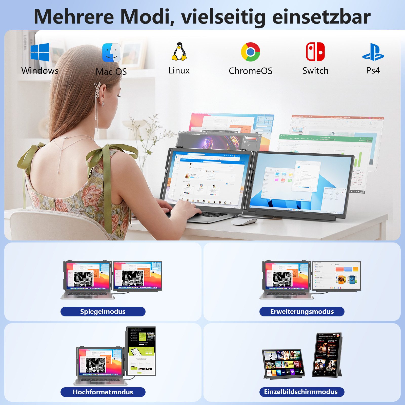 KEFEYA 15,6 Zoll FHD Laptop-Bildschirm-Extender Portabler Monitor (40 cm/15,6 ", 1920 * 1080 px, FHD IPS, 60 Hz, HDR, Einzelmonitor, 13–17,3 Zoll, abnehmbar, Plug & Play)