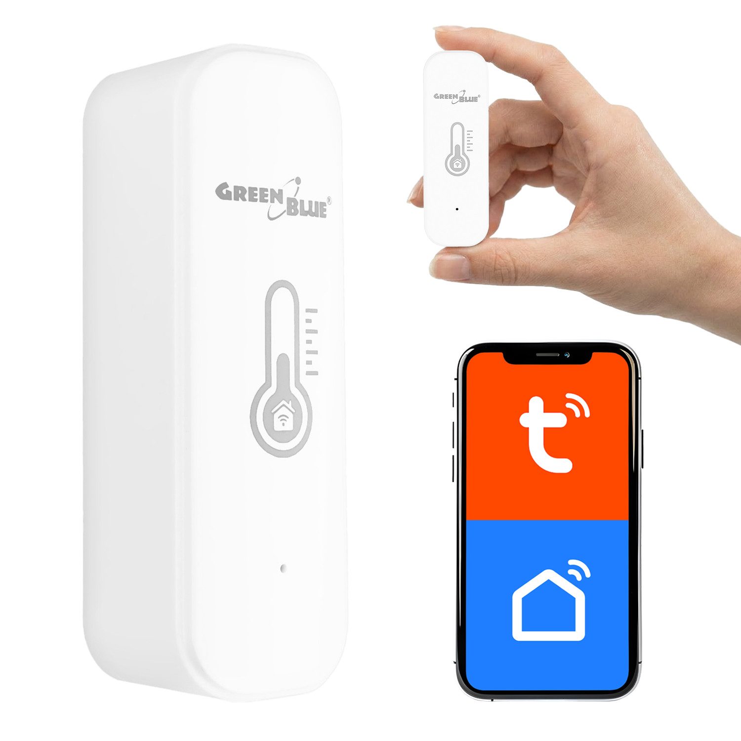 GreenBlue Feuchtigkeitssensor GB737 Tuya Smart WLAN-Temperatur- und Feuchtigkeitssensor, Android/iOS/Alexa/Google Home, 3,0 V Gleichstrom