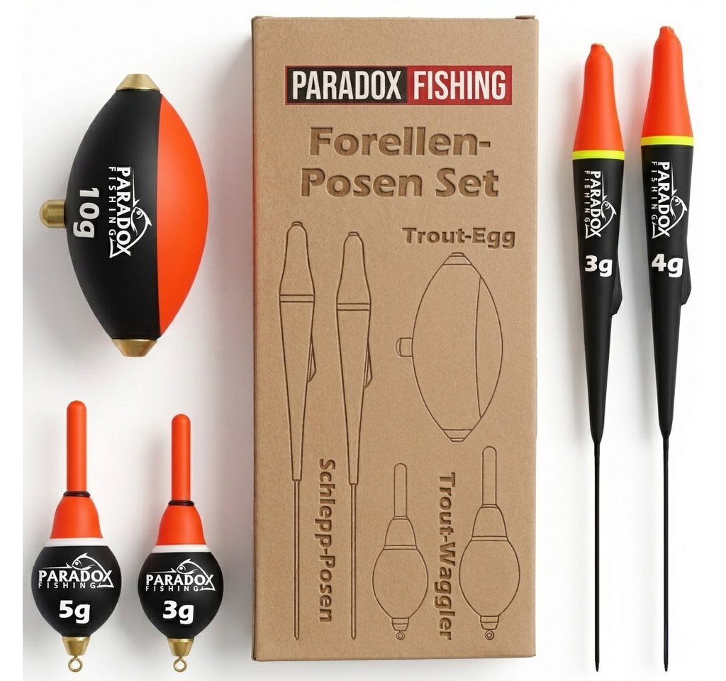 Paradox Fishing Forellenpose 5 Stück, fürs aktive & passive Forellenangeln, (5-St), Signal-Spitze, Montagen-Guide