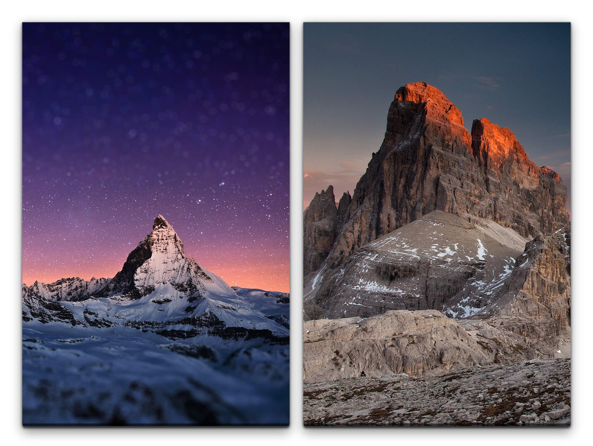 60x90cm Leinwandbild Berggipfel Felsen Nachthimmel Schnee Dolomiten Sinus je 2 Bergspitze Bilder Natur Art