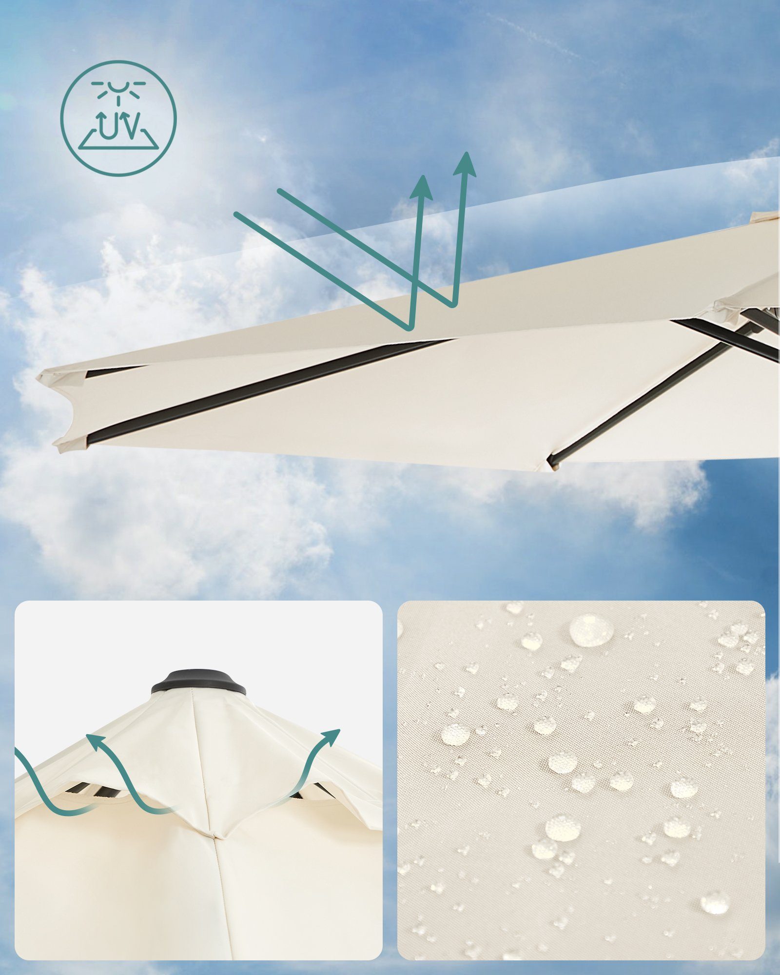 SONGMICS Sonnenschirm, Ø 300 cm, UPF 50+, 360° drehbar, mit Ständer
