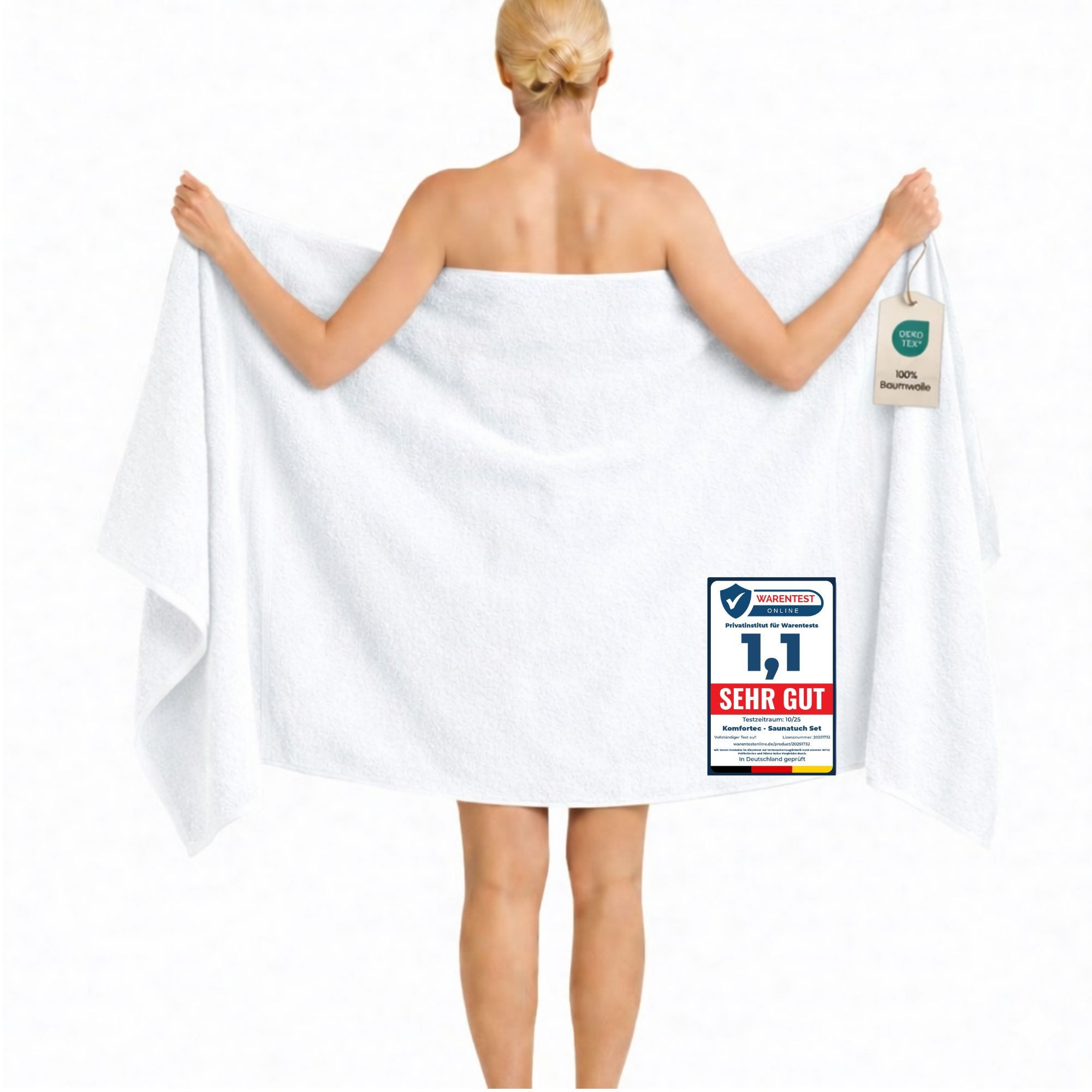 Komfortec Saunatuch 100x200 cm Badetuch aus 100% Baumwolle, Frottee (1-St), extra Große, Schnelltrocknend