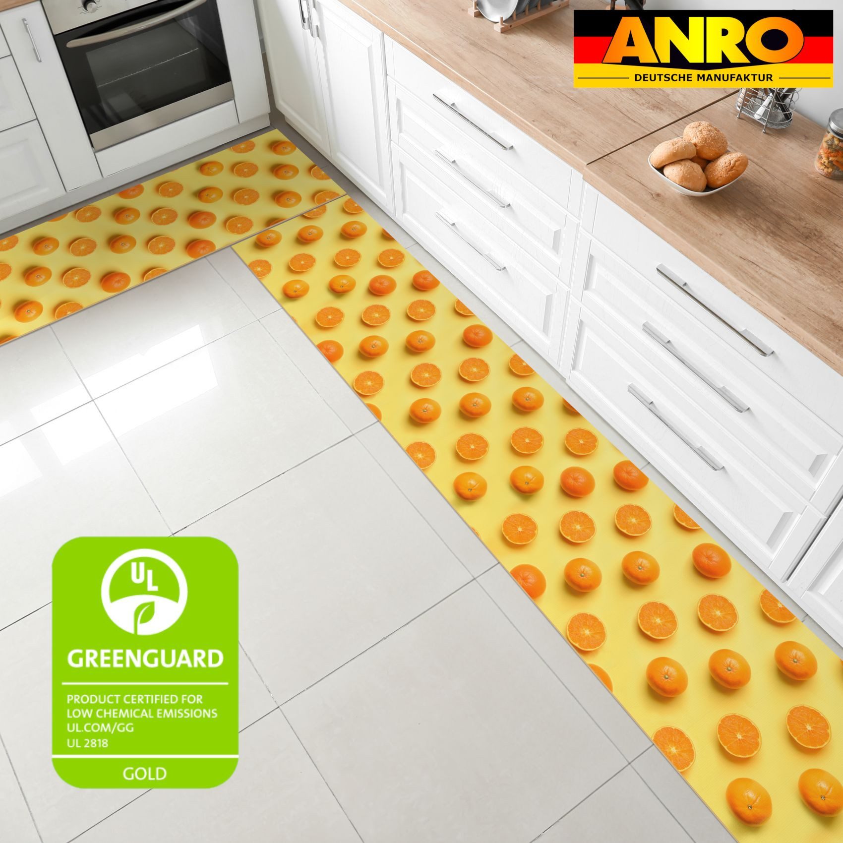ANRO Küchenläufer ATLANTA Läufer Flurläufer Teppichläufer, Eckig, Bodenläufer 100x48cm Orangen Orange pflegeleicht