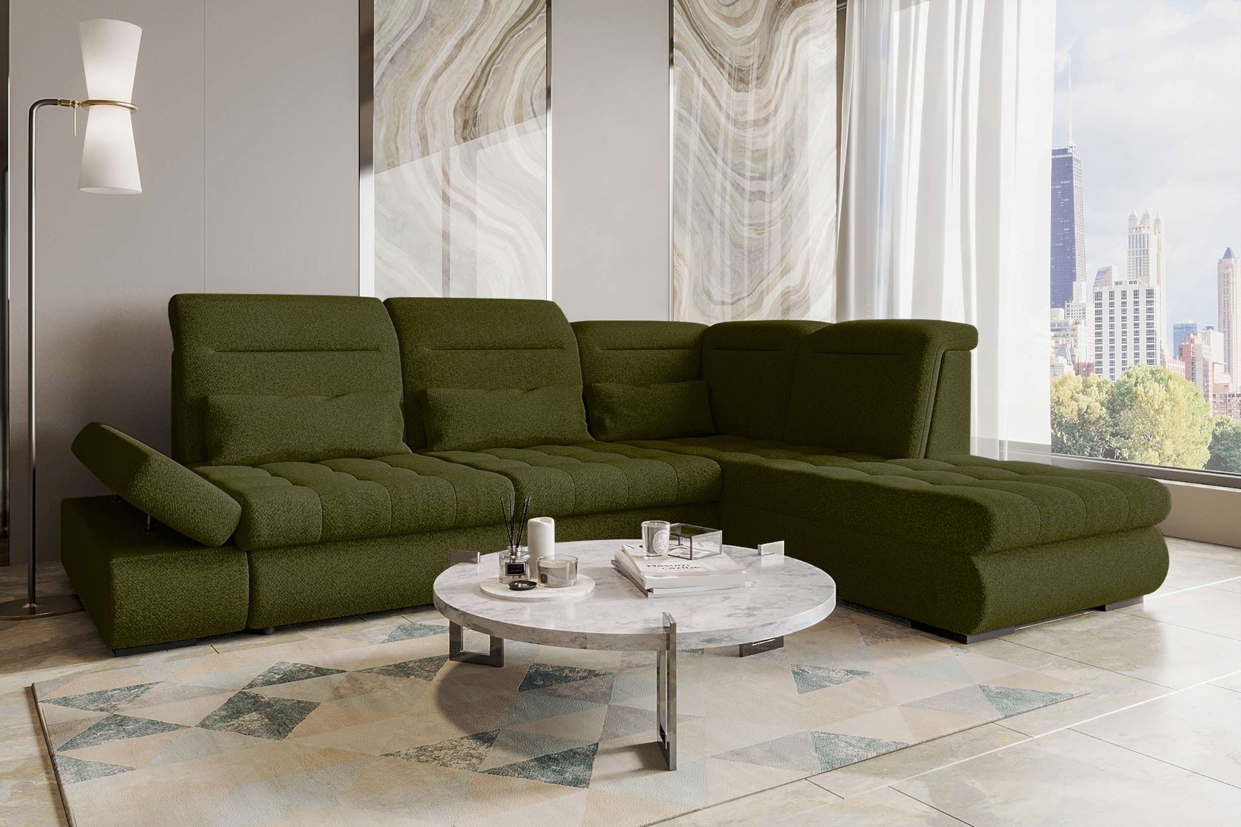99rooms Ecksofa Toscana, Sofa L-Form, Eckcouch, Bettfunktion, Rundumbezug aus gepolstertem Strukturstoff NEVE