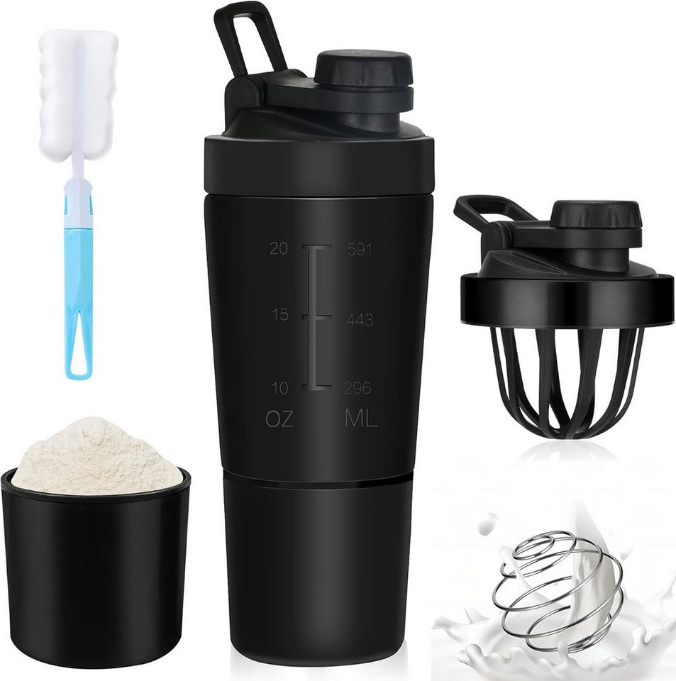 ibettertec Protein Shaker Protein Shaker Edelstahl 700+200 ML Eiweiß Becher mit pulverfach, Edelstahl, Doppelwandig, mit 200ml Tasse, für Eiweiß, Diät und Fitness-Shake