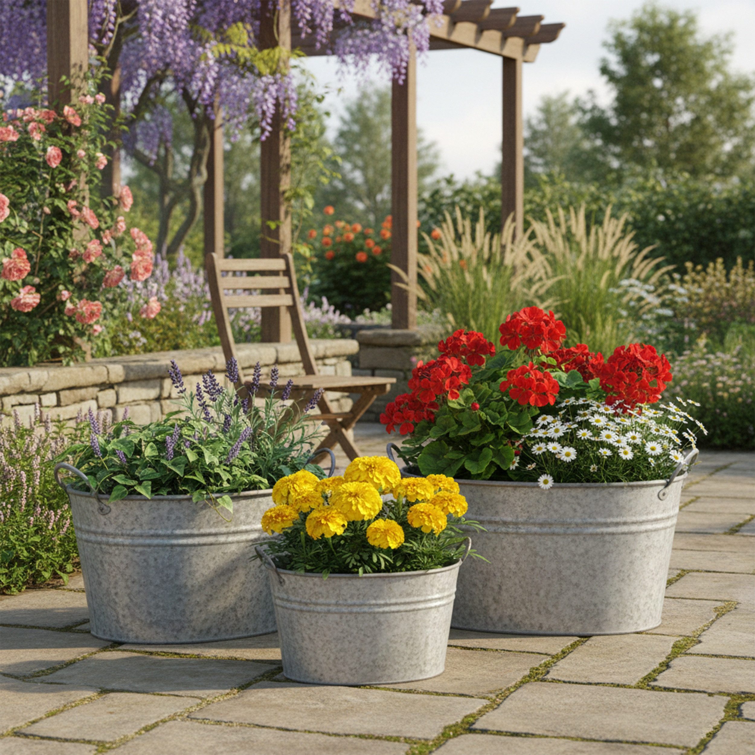 colourliving Blumentopf 3er Set Zinkwannen oval – Verzinkte Pflanzwannen aus Metall, Rustikale Pflanzwannen aus verzinktem Metall