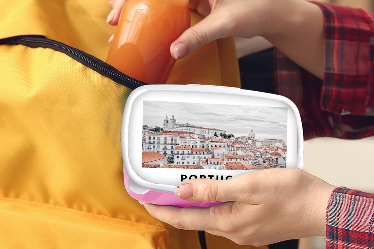 Kinder, Kunststoff - (2-tlg), - Snackbox, Rot rosa Brotbox Portugal Lunchbox Mädchen, Erwachsene, MuchoWow - für Europa Kunststoff, Brotdose Silhouette,